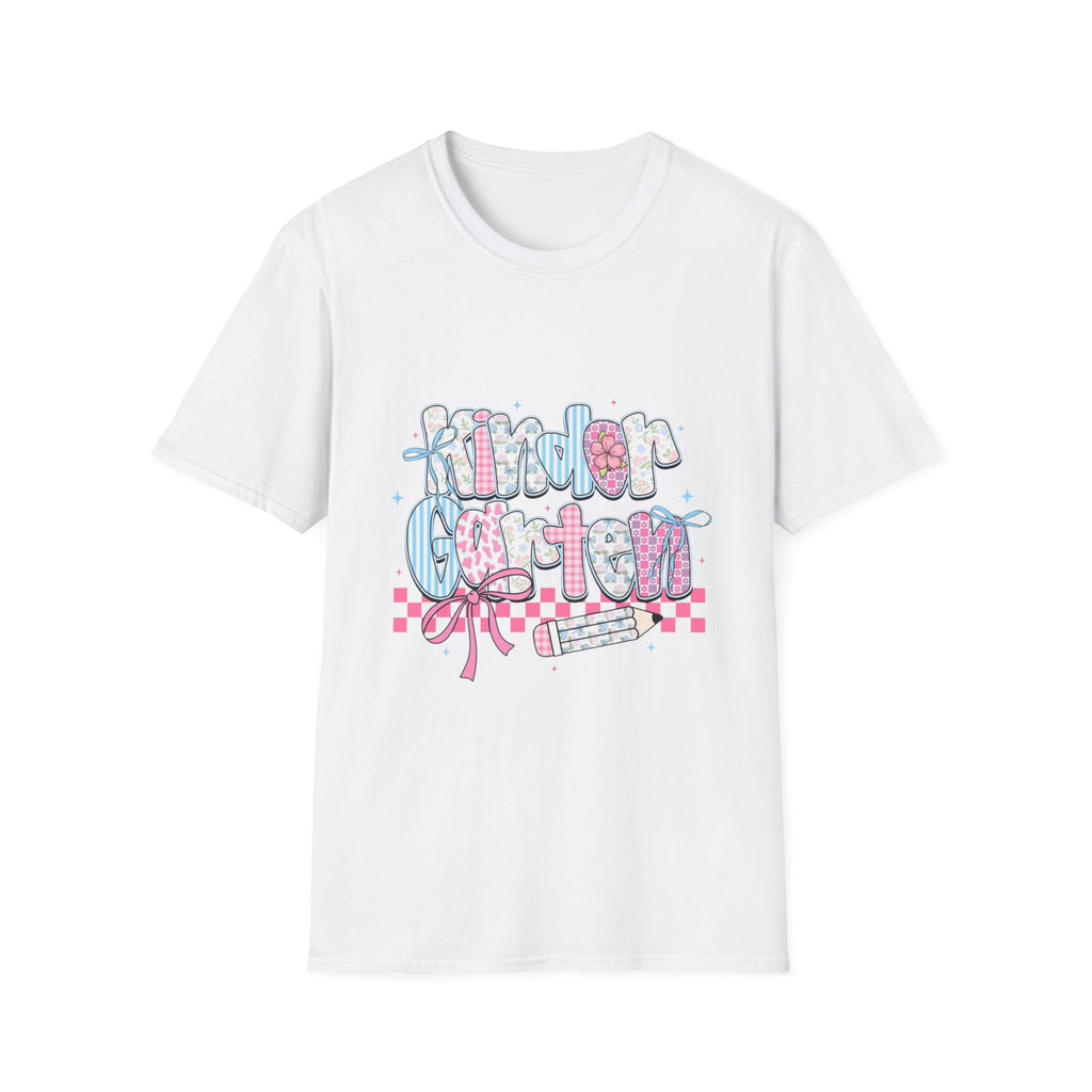 Kindergarten Teacher T-Shirt — Cute Pastel 'Kindergarten' Bubble Letter Design