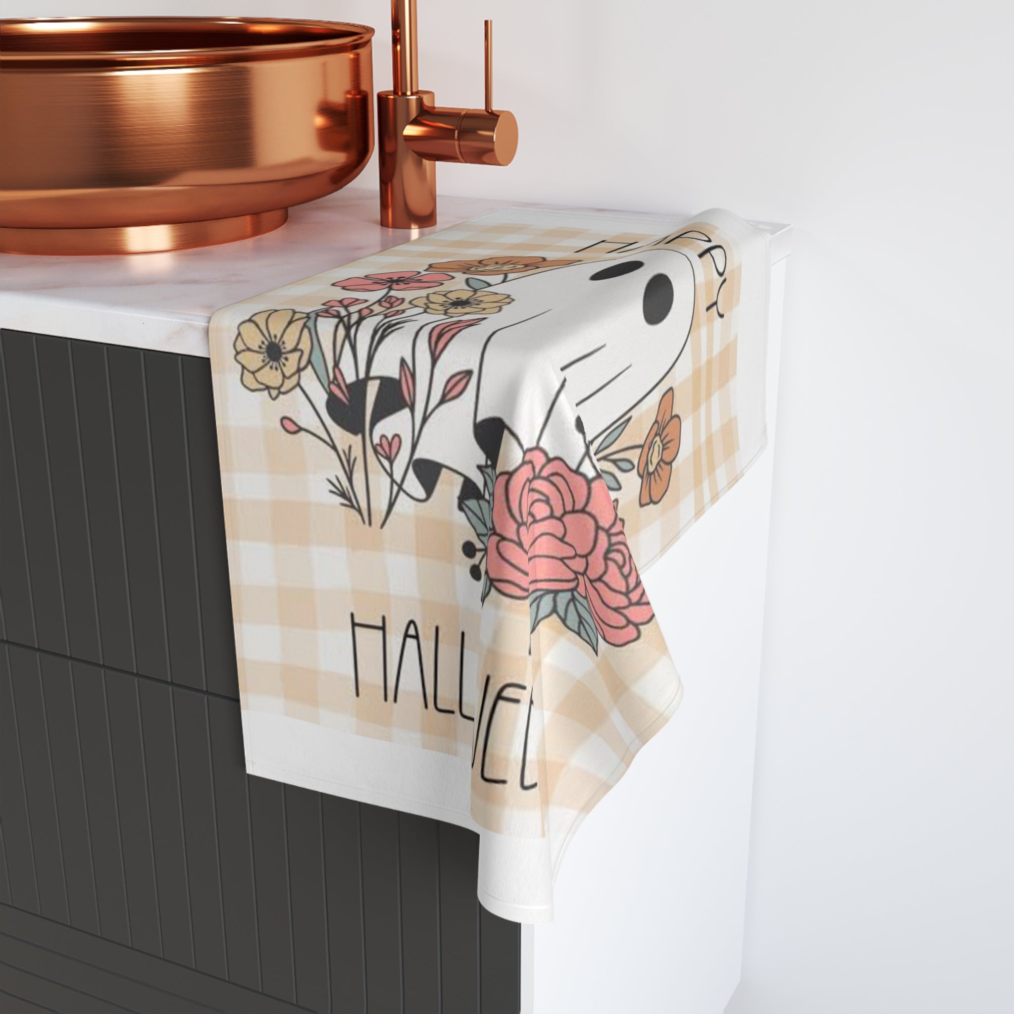 Happy Halloween Ghost Floral Hand Towel