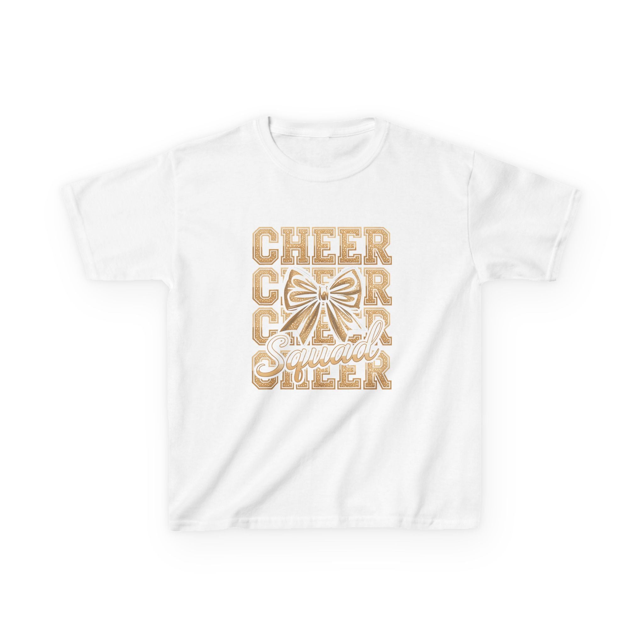 Kids Cheerleader T‑Shirt — "Cheer Squad" Gold Retro Pom Design