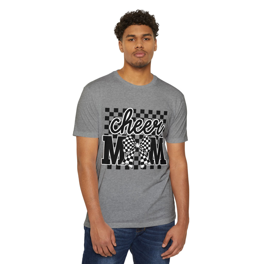 Cheer Mom Graphic T‑Shirt — Checkerboard Bow Design