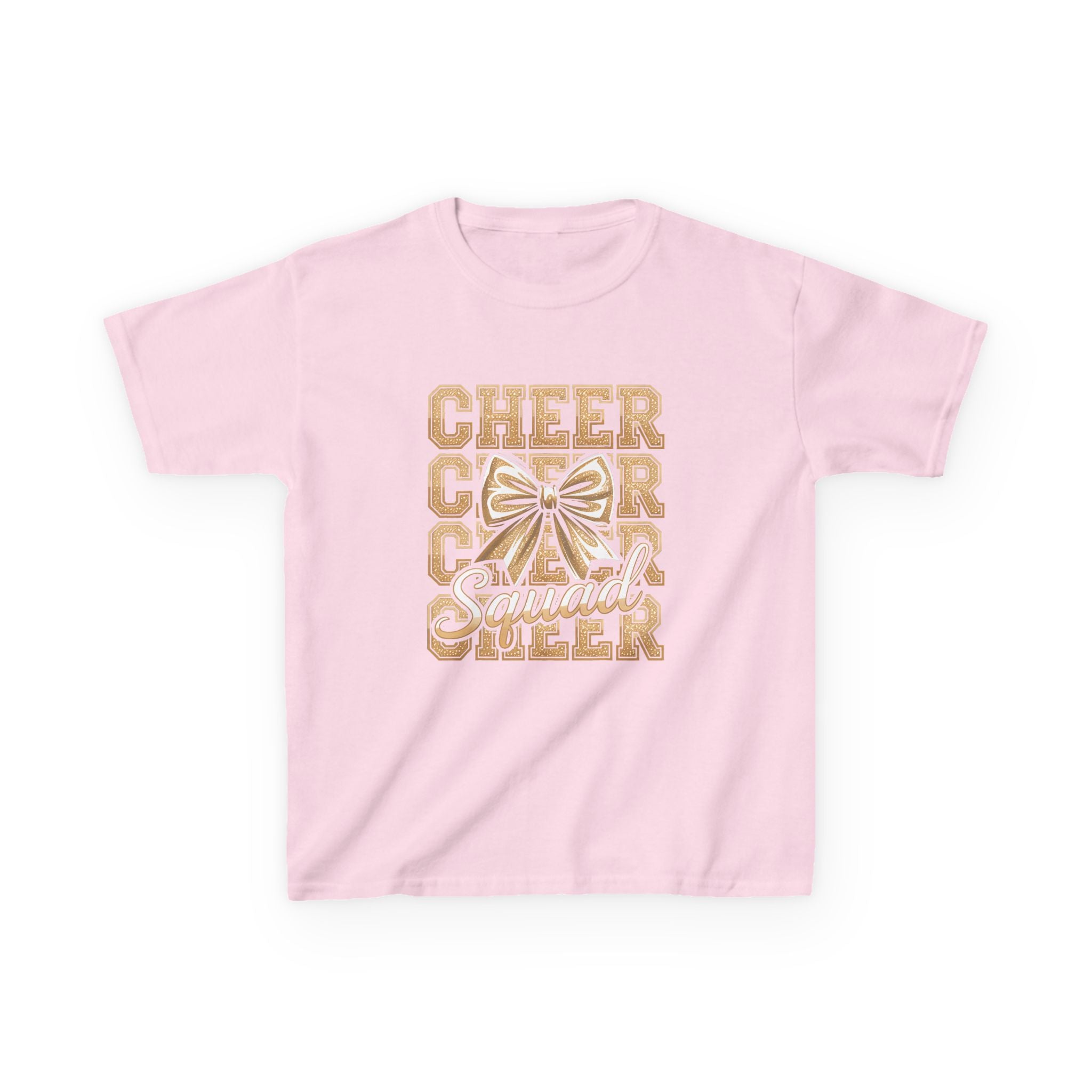 Kids Cheerleader T‑Shirt — "Cheer Squad" Gold Retro Pom Design