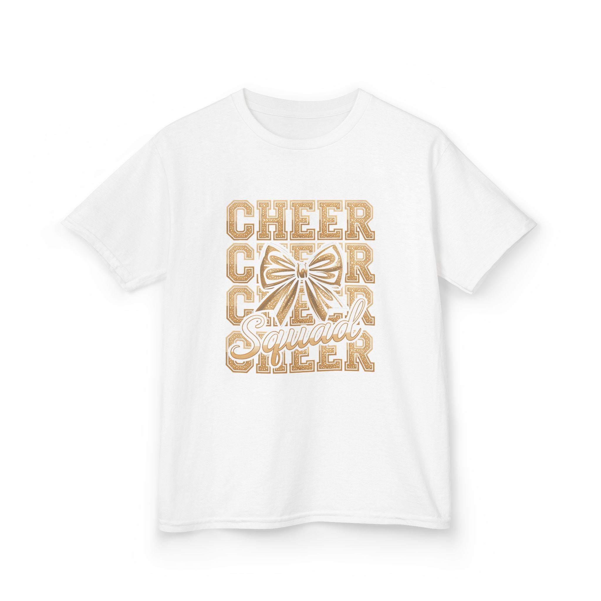 Kids Cheerleader T‑Shirt — "Cheer Squad" Gold Retro Pom Design