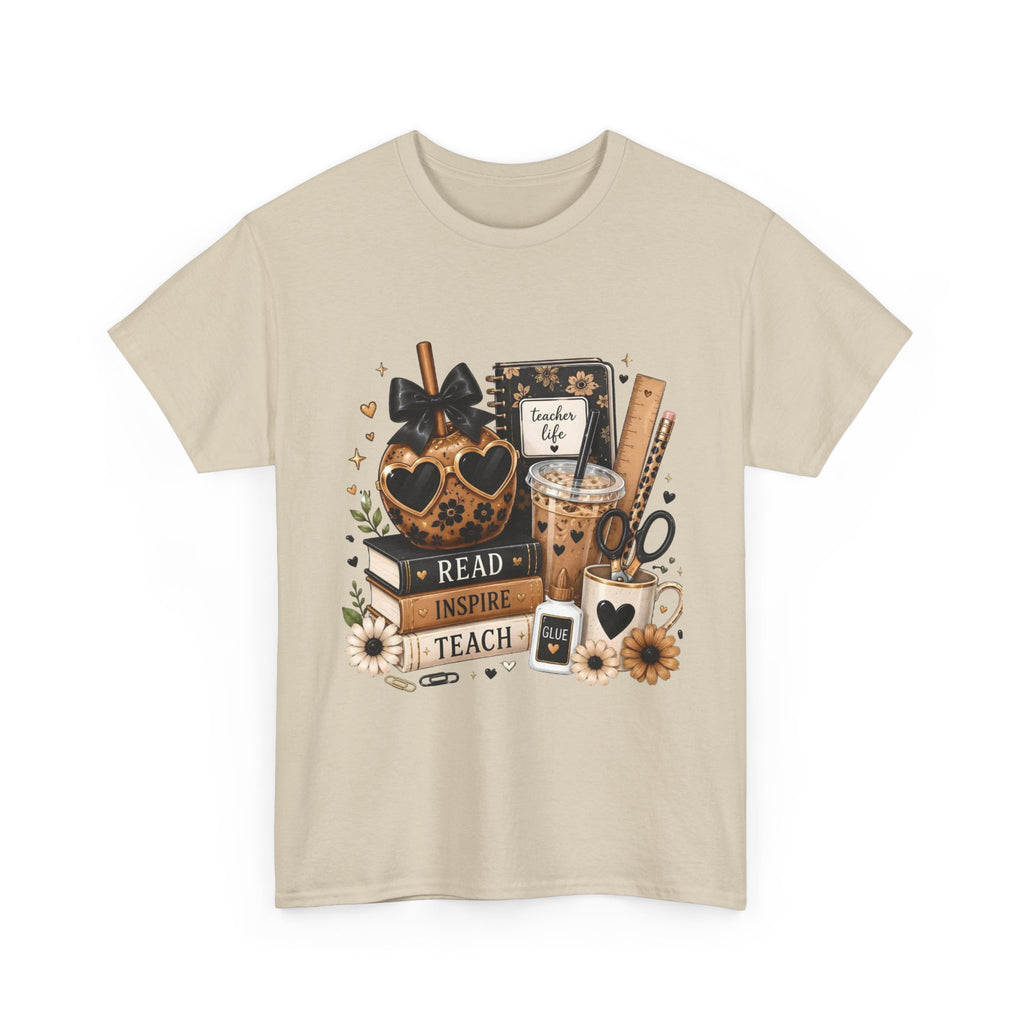 Teacher Coffee & Books T‑Shirt — Read Inspire Teach Design