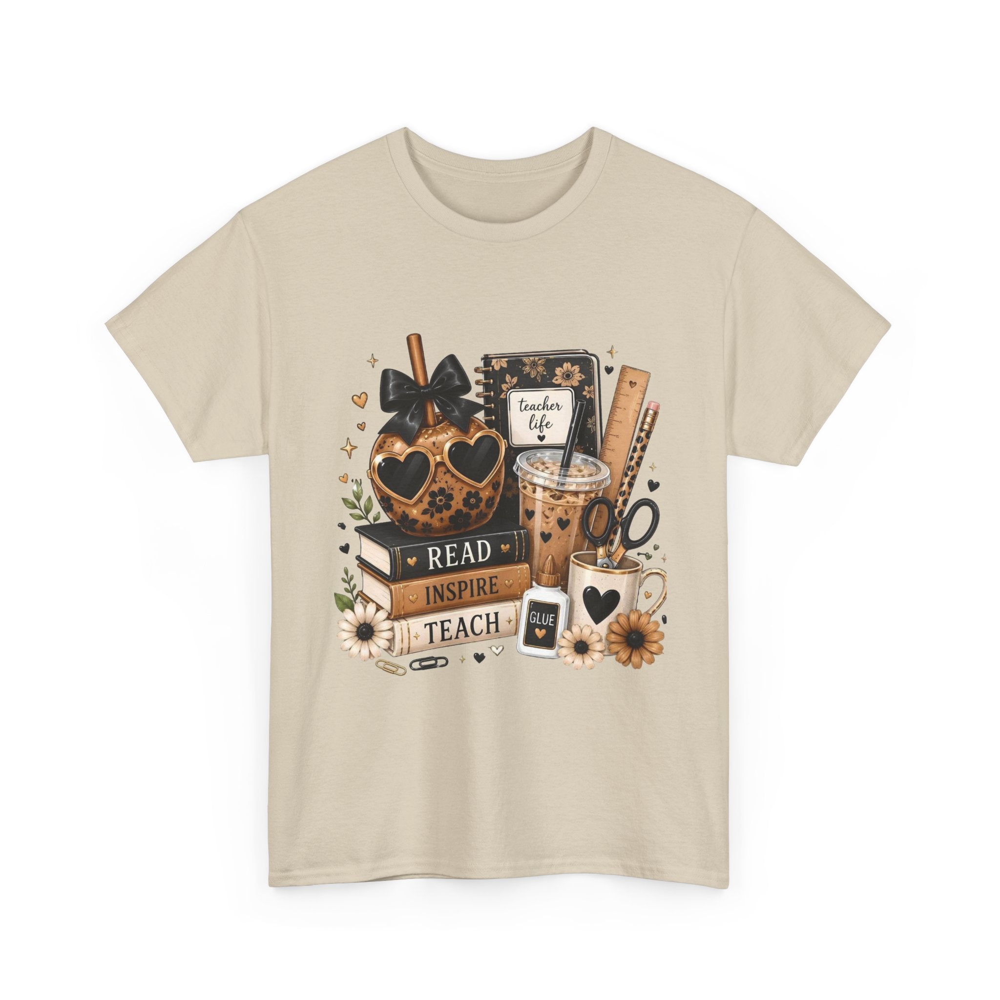 Teacher Coffee & Books T‑Shirt — Read Inspire Teach Design