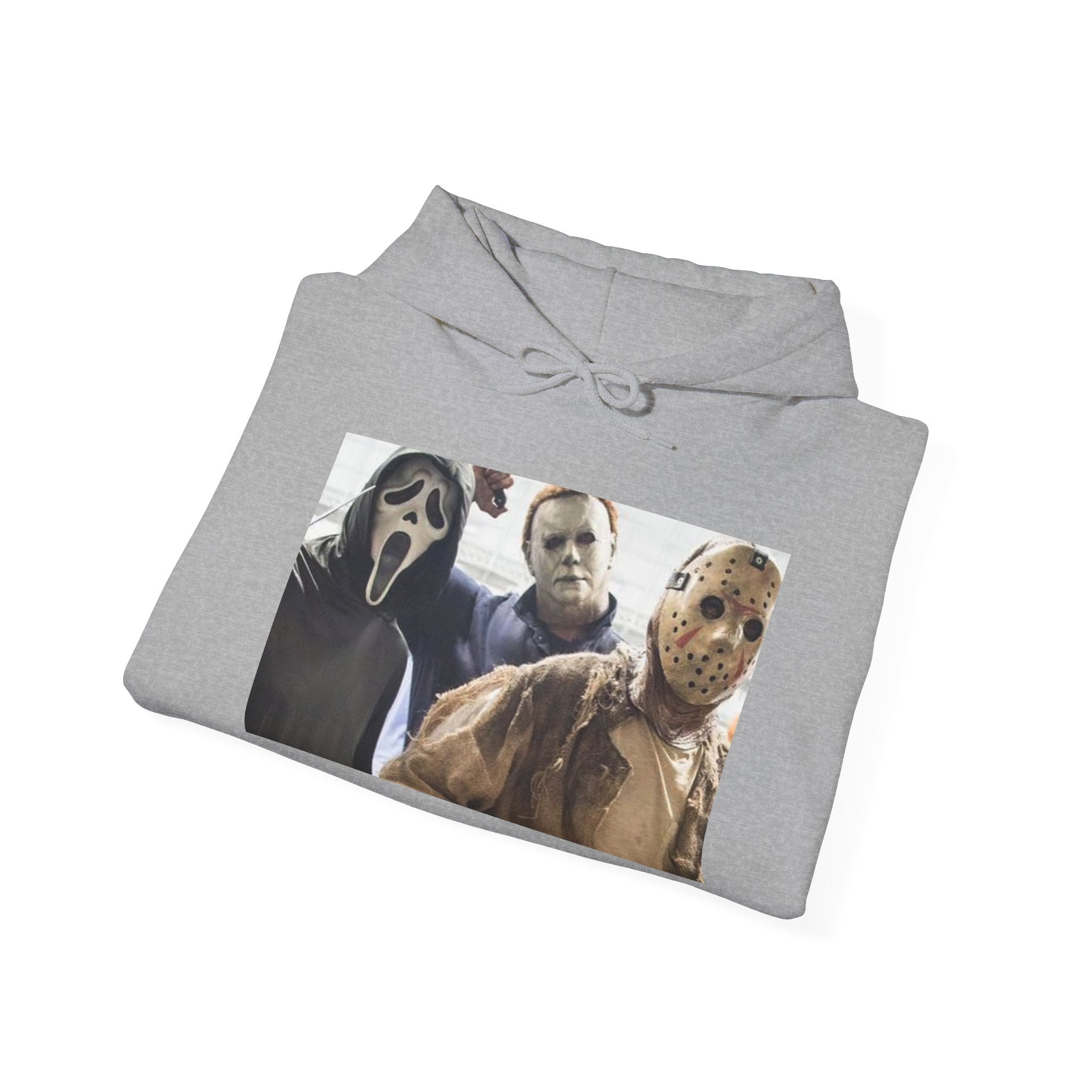 Horror Icons Hoodie – Classic Slasher Mask Trio Graphic