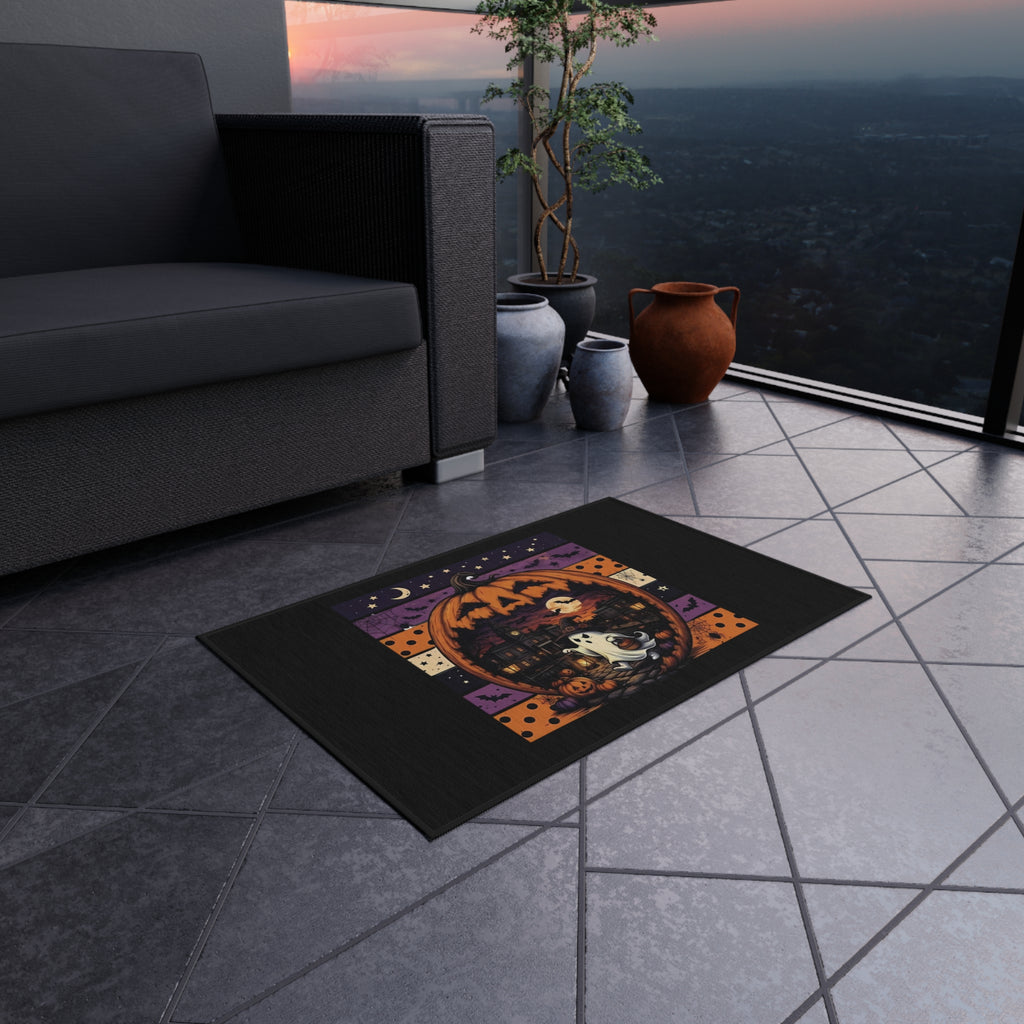 Halloween Pumpkin Ghost Outdoor Rug — Spooky Front Porch Doormat