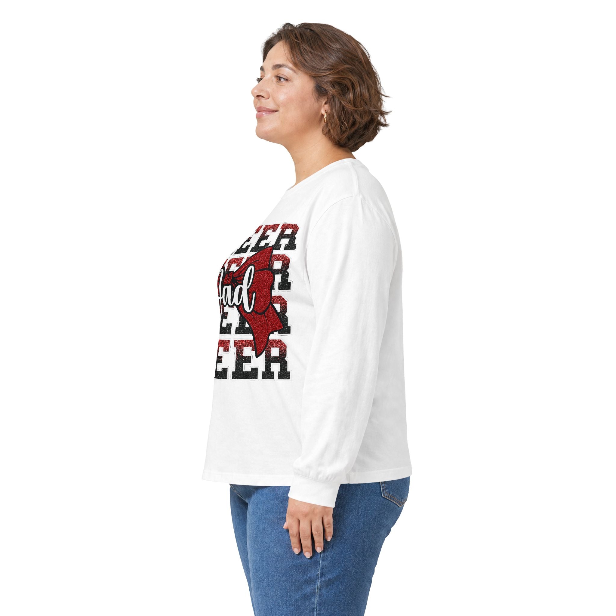 Cheer Dad Long Sleeve Tee — Red Bow Cheerleader Dad Shirt