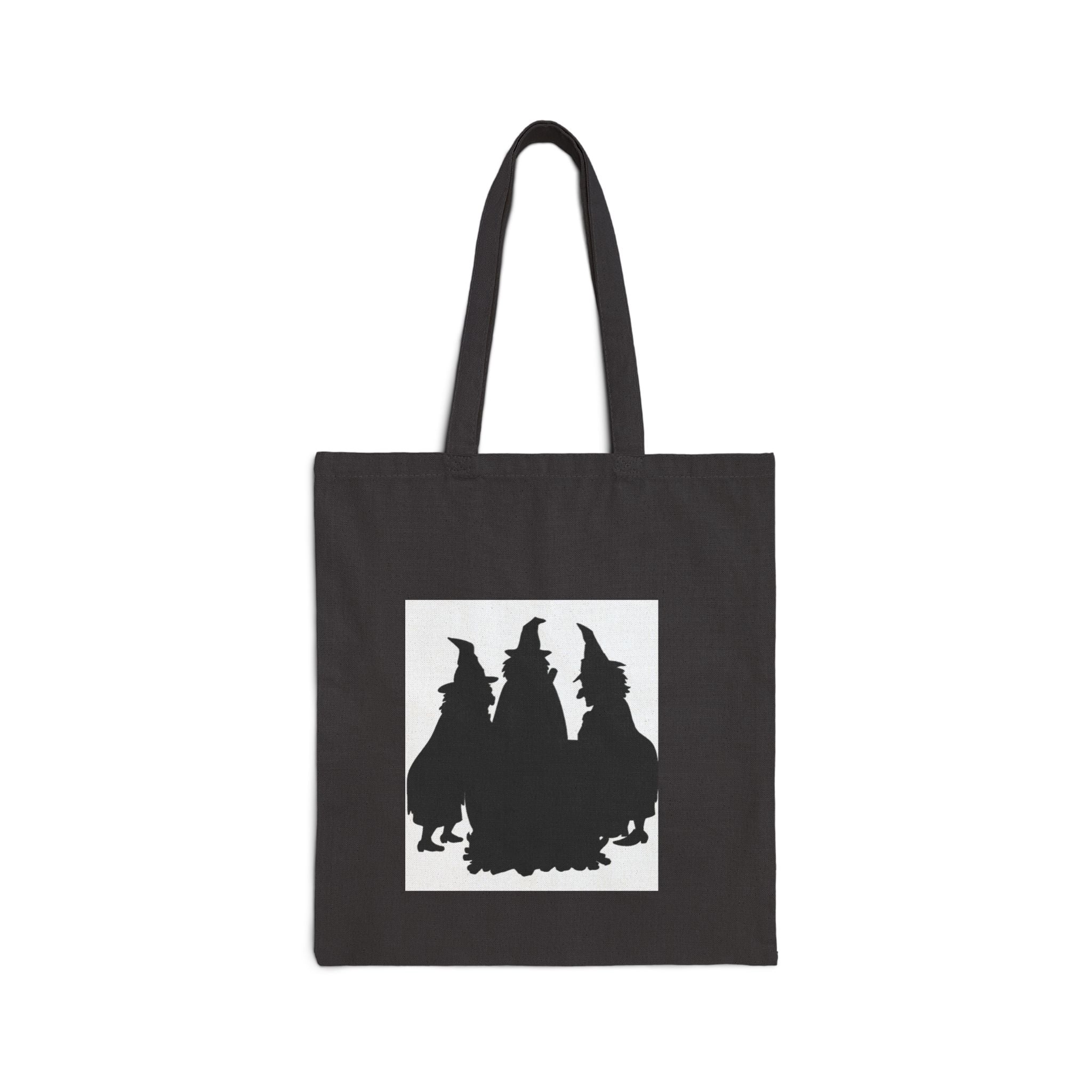 Witch Trio Silhouette Cotton Tote Bag — Halloween Witchy Canvas Shopper