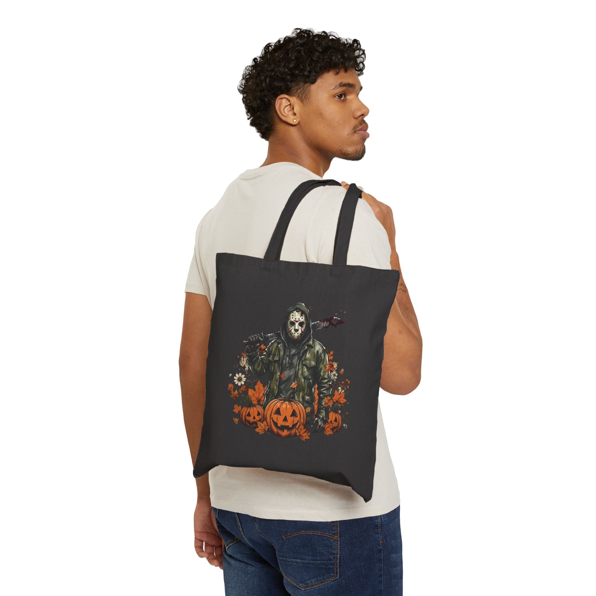 Halloween Scarecrow Tote Bag – Grim Reaper Pumpkin Harvest Canvas Tote
