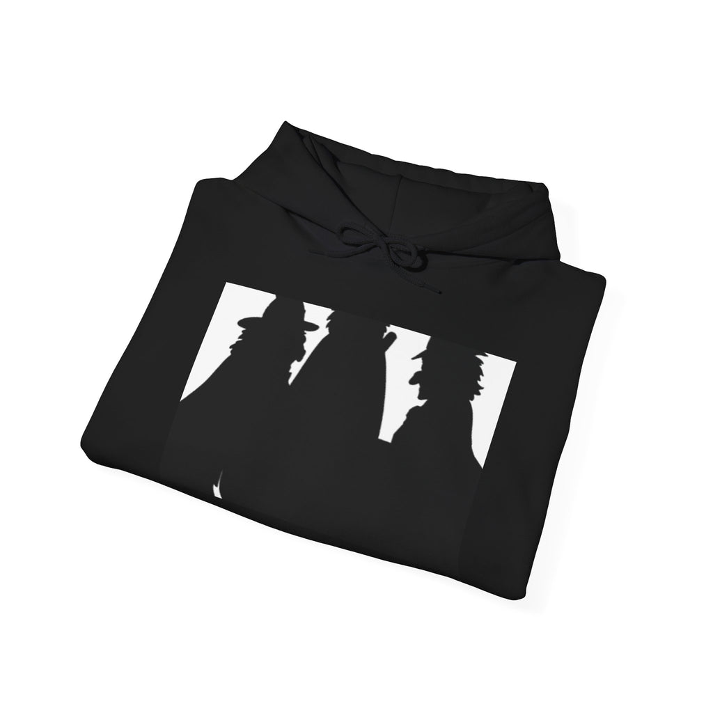 Silhouette Trio Hoodie — Mystery Detective Shadow Graphic Hooded Sweatshirt