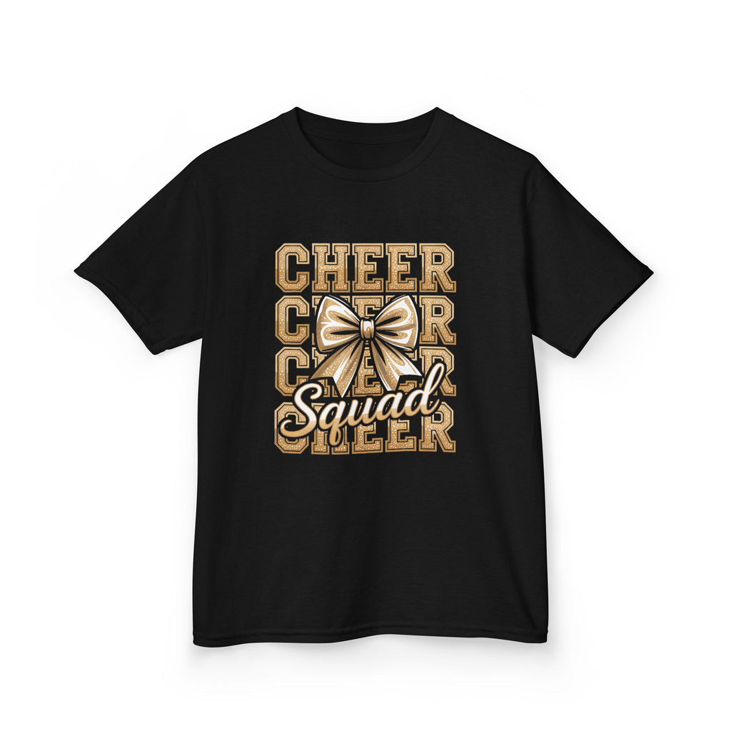 Kids Cheerleader T‑Shirt — "Cheer Squad" Gold Retro Pom Design