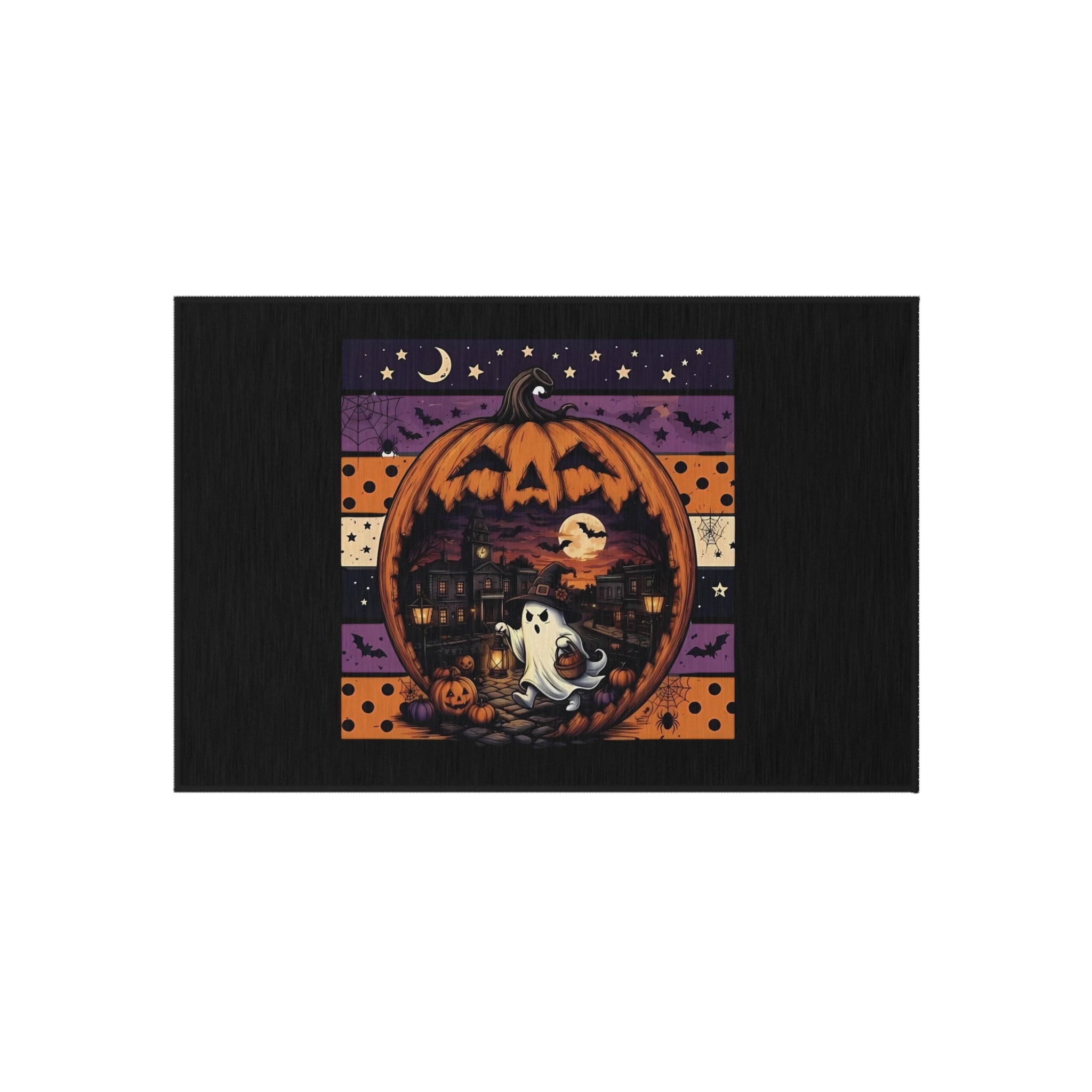 Halloween Pumpkin Ghost Outdoor Rug — Spooky Front Porch Doormat
