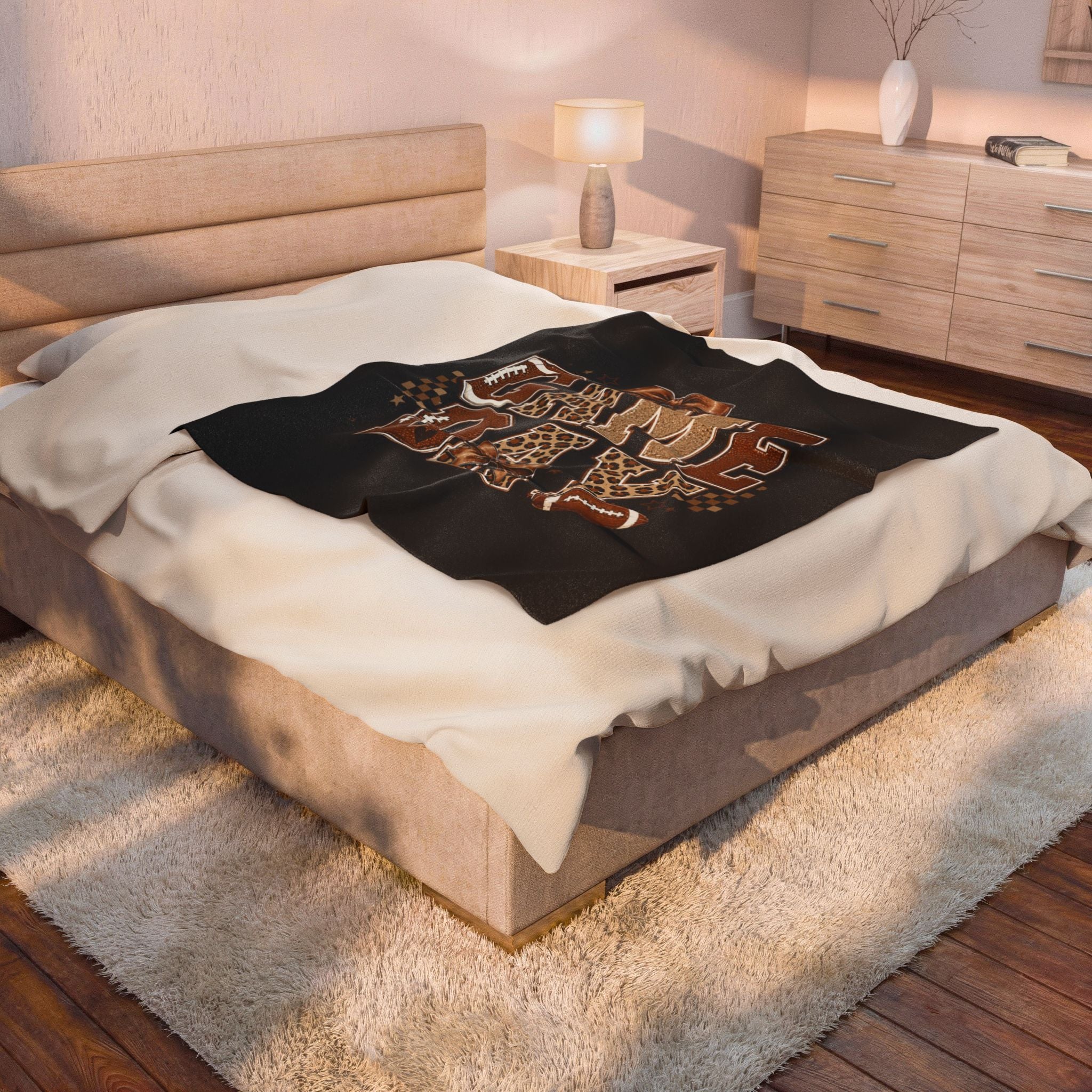 Game Day Velveteen Plush Blanket — Leopard Football Design