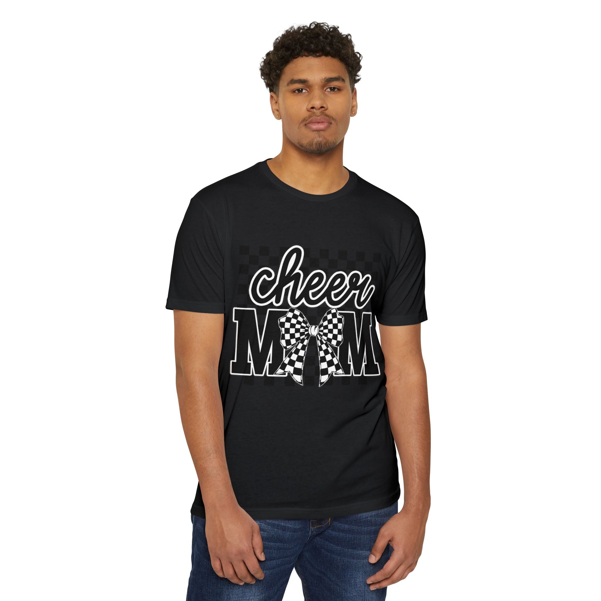 Cheer Mom Graphic T‑Shirt — Checkerboard Bow Design