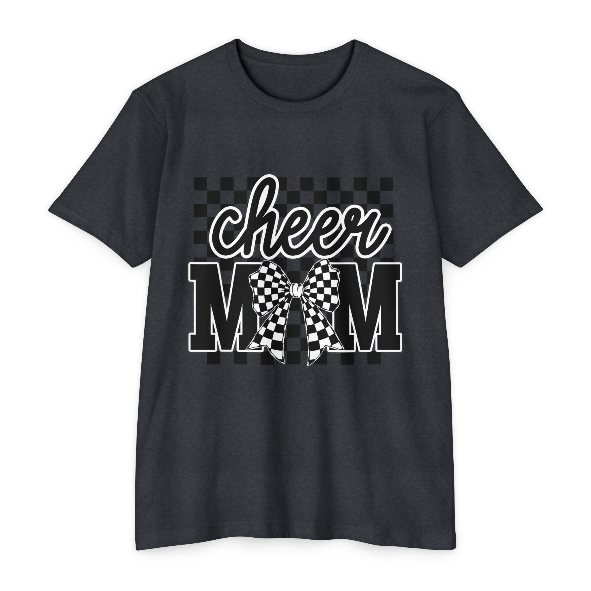 Cheer Mom Graphic T‑Shirt — Checkerboard Bow Design