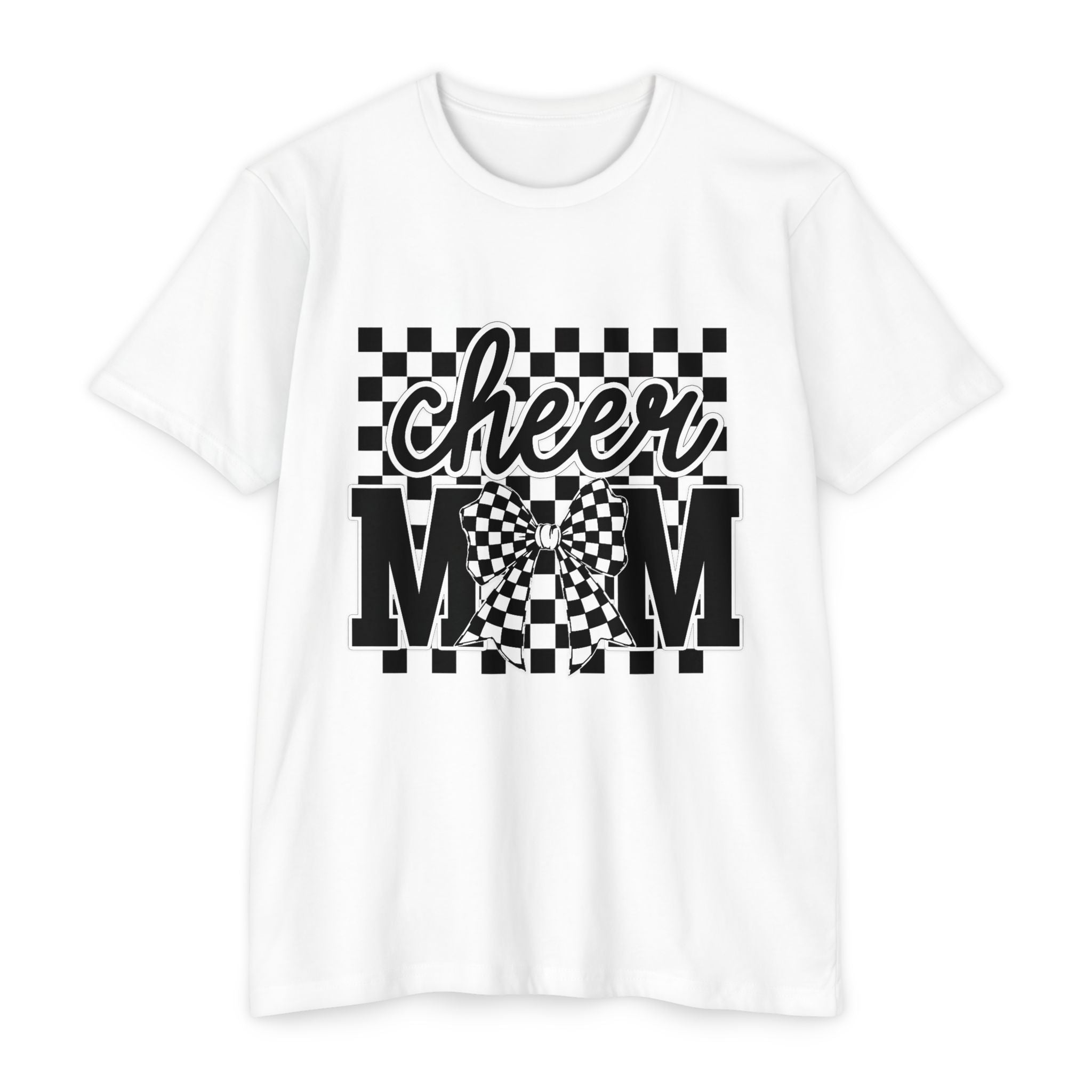 Cheer Mom Graphic T‑Shirt — Checkerboard Bow Design