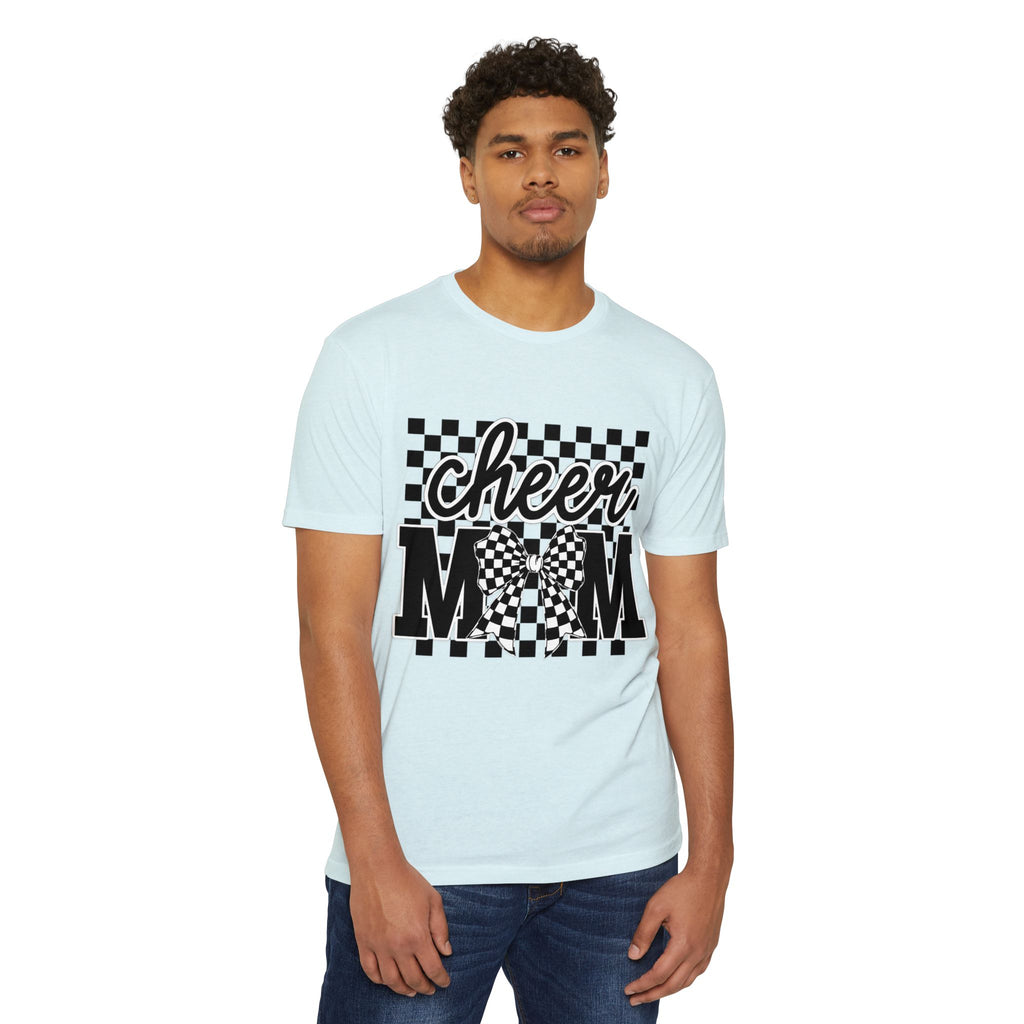 Cheer Mom Graphic T‑Shirt — Checkerboard Bow Design