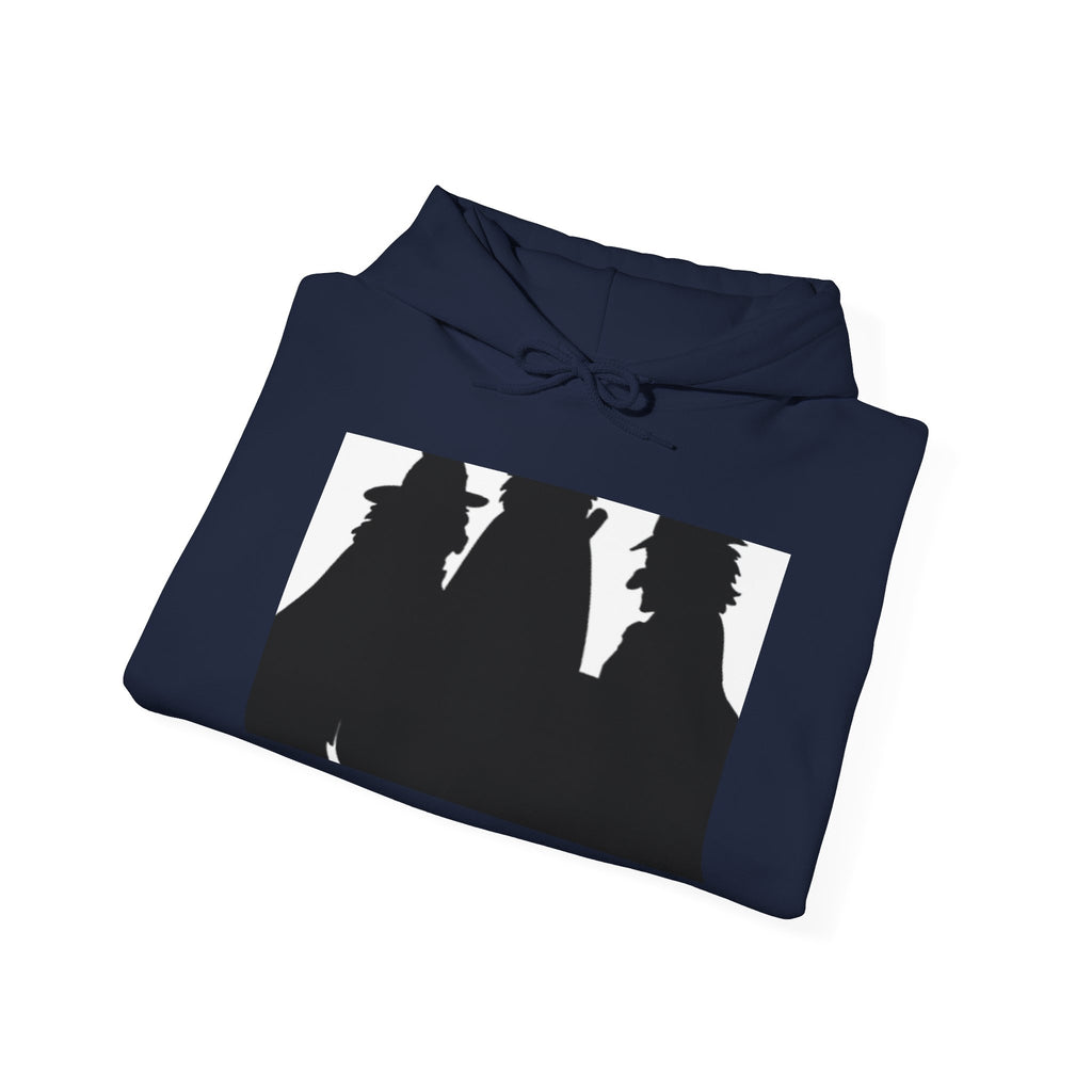 Silhouette Trio Hoodie — Mystery Detective Shadow Graphic Hooded Sweatshirt