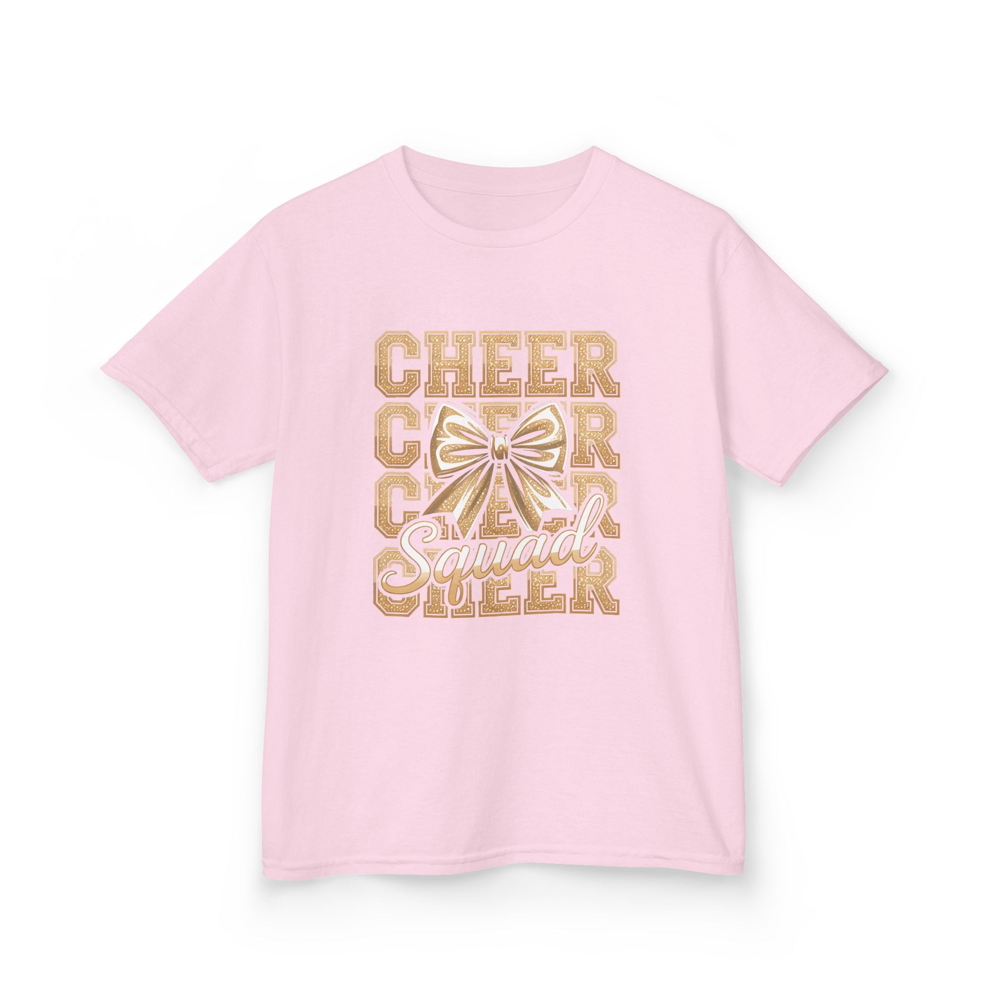 Kids Cheerleader T‑Shirt — "Cheer Squad" Gold Retro Pom Design