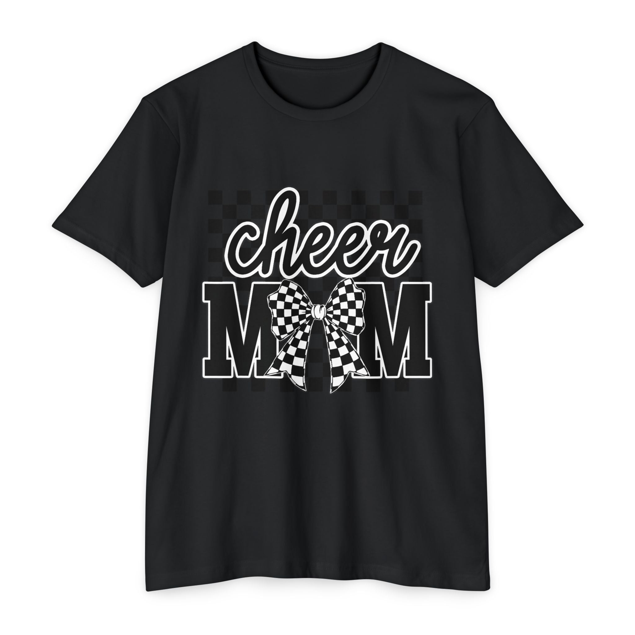Cheer Mom Graphic T‑Shirt — Checkerboard Bow Design