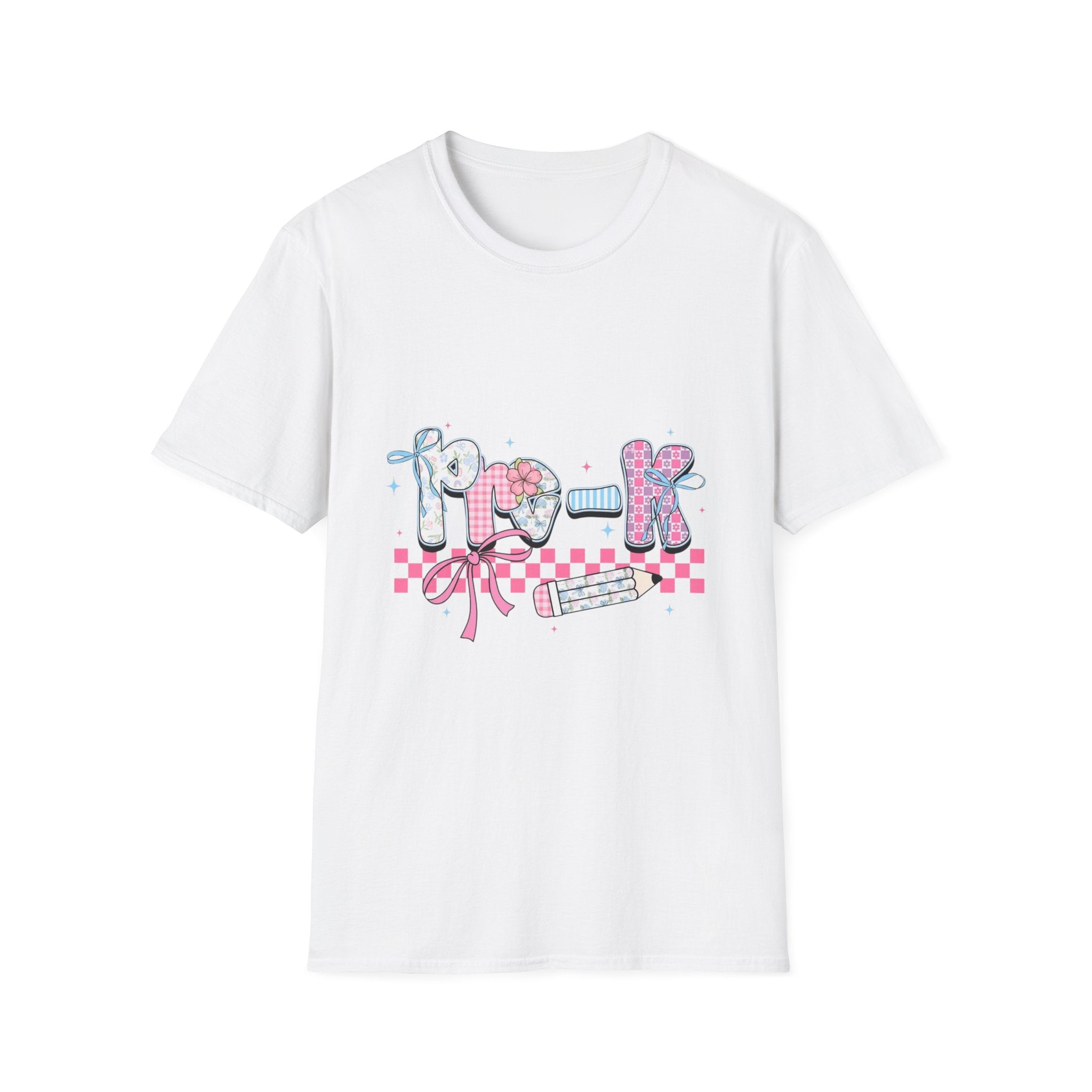 Pink Checkerboard Graphic T-Shirt — Cute Pastel Retro 'P R - K' Design