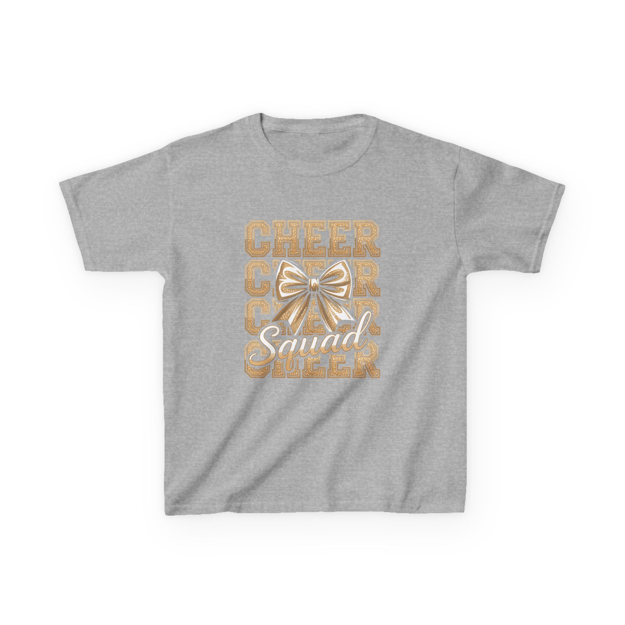 Kids Cheerleader T‑Shirt — "Cheer Squad" Gold Retro Pom Design