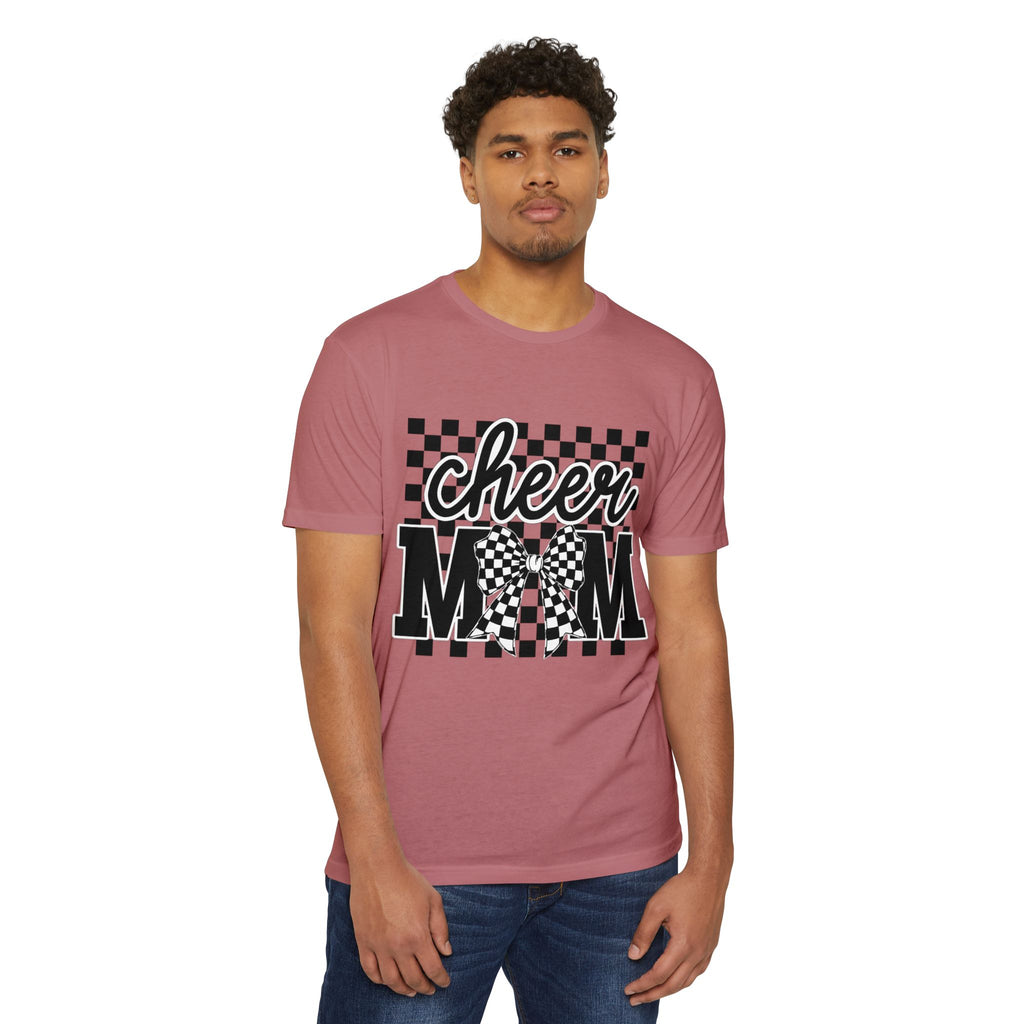 Cheer Mom Graphic T‑Shirt — Checkerboard Bow Design