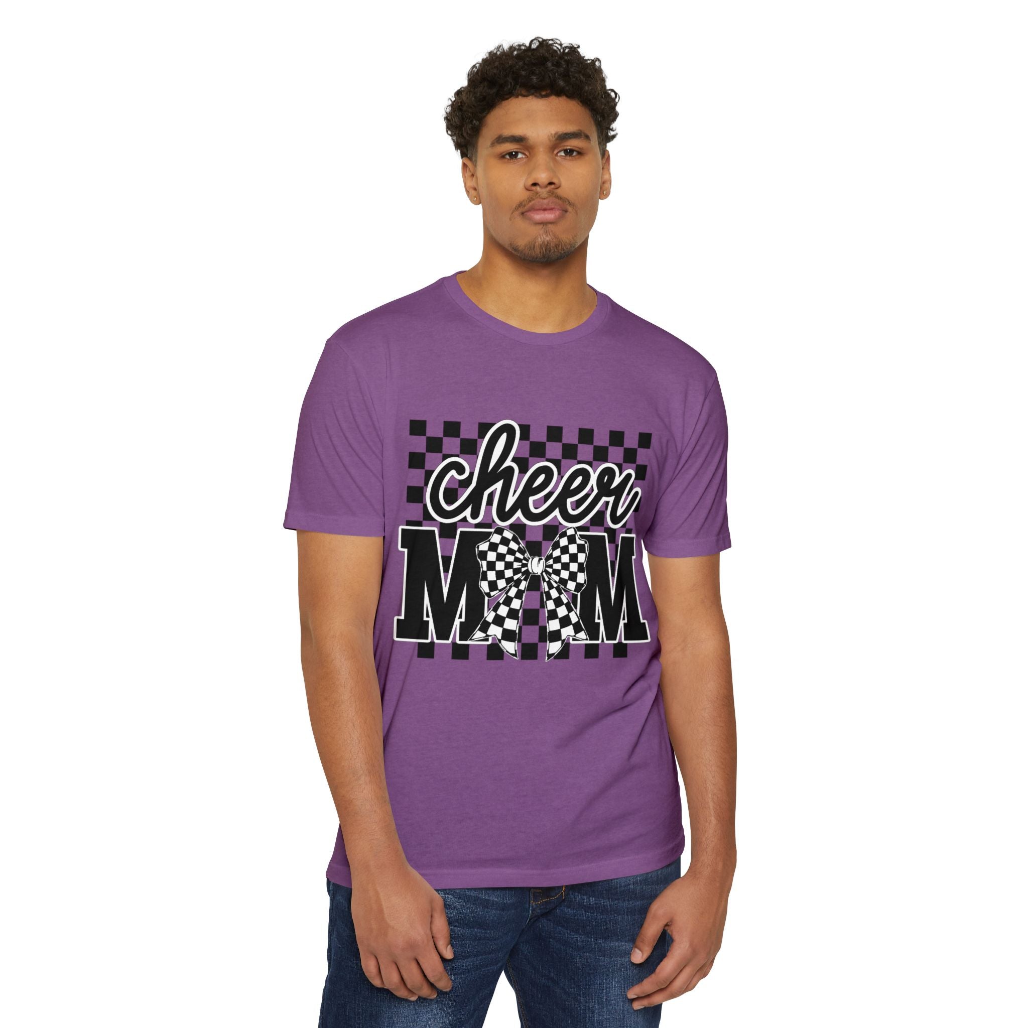 Cheer Mom Graphic T‑Shirt — Checkerboard Bow Design