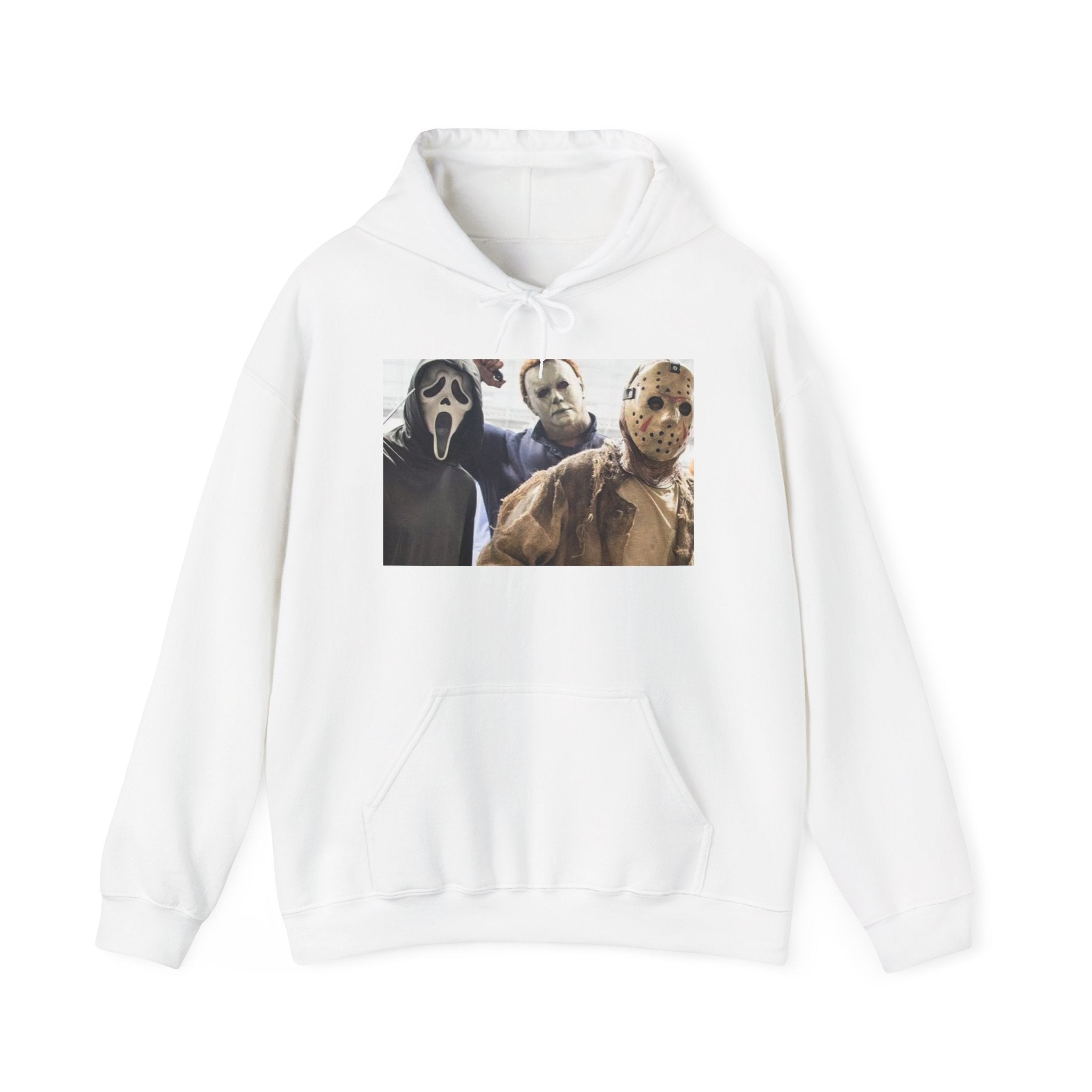 Horror Icons Hoodie – Classic Slasher Mask Trio Graphic