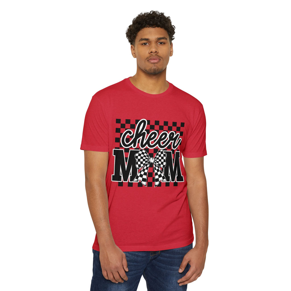 Cheer Mom Graphic T‑Shirt — Checkerboard Bow Design
