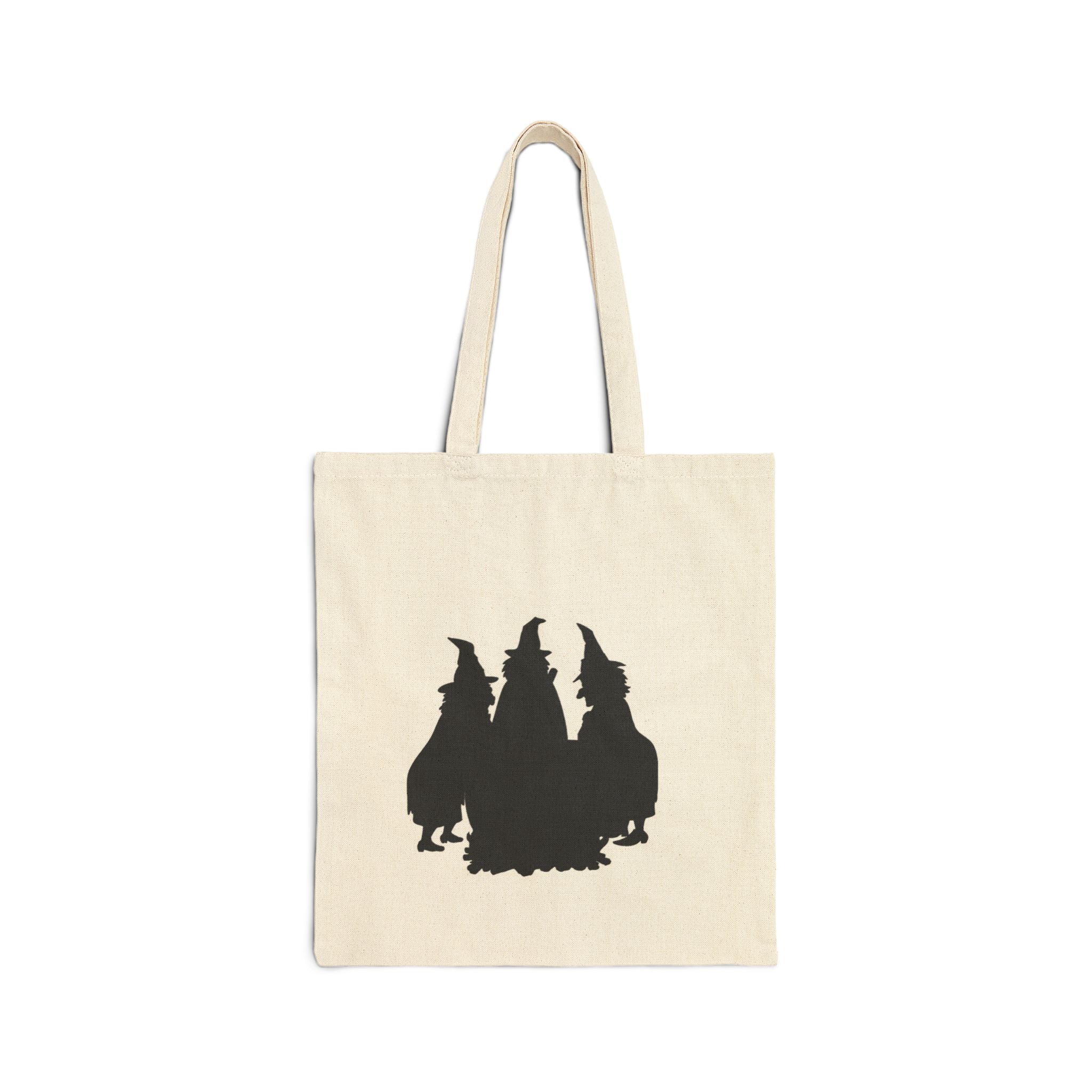 Witch Trio Silhouette Cotton Tote Bag — Halloween Witchy Canvas Shopper