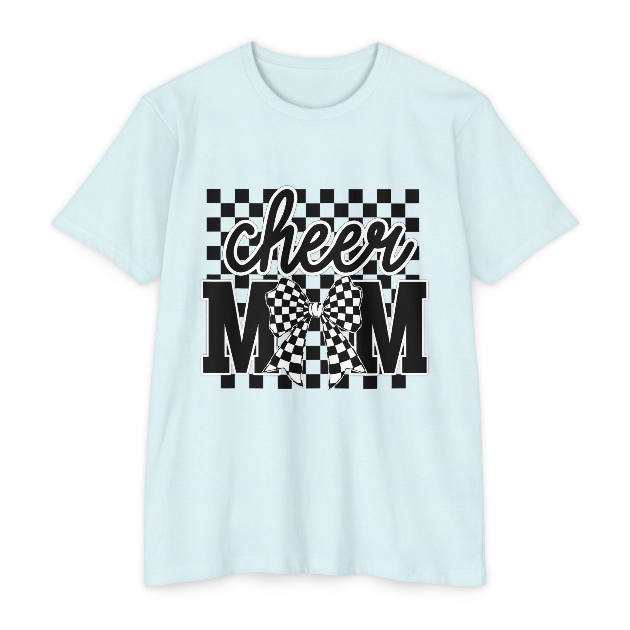 Cheer Mom Graphic T‑Shirt — Checkerboard Bow Design