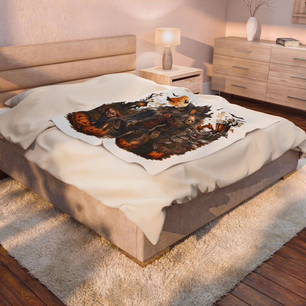 Horror Icons Plush Blanket — Haunted House Halloween Throw Classic Slasher Characters