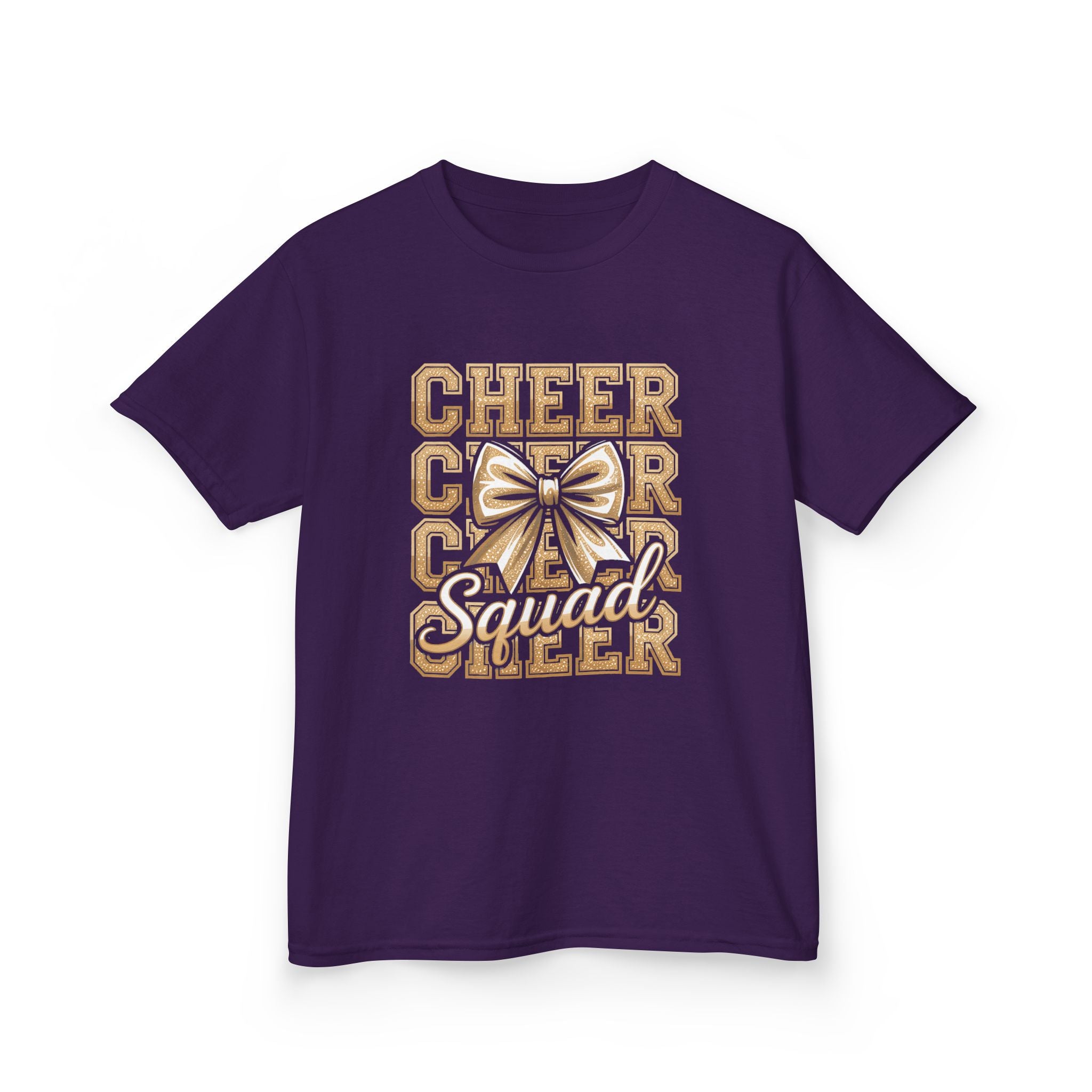 Kids Cheerleader T‑Shirt — "Cheer Squad" Gold Retro Pom Design