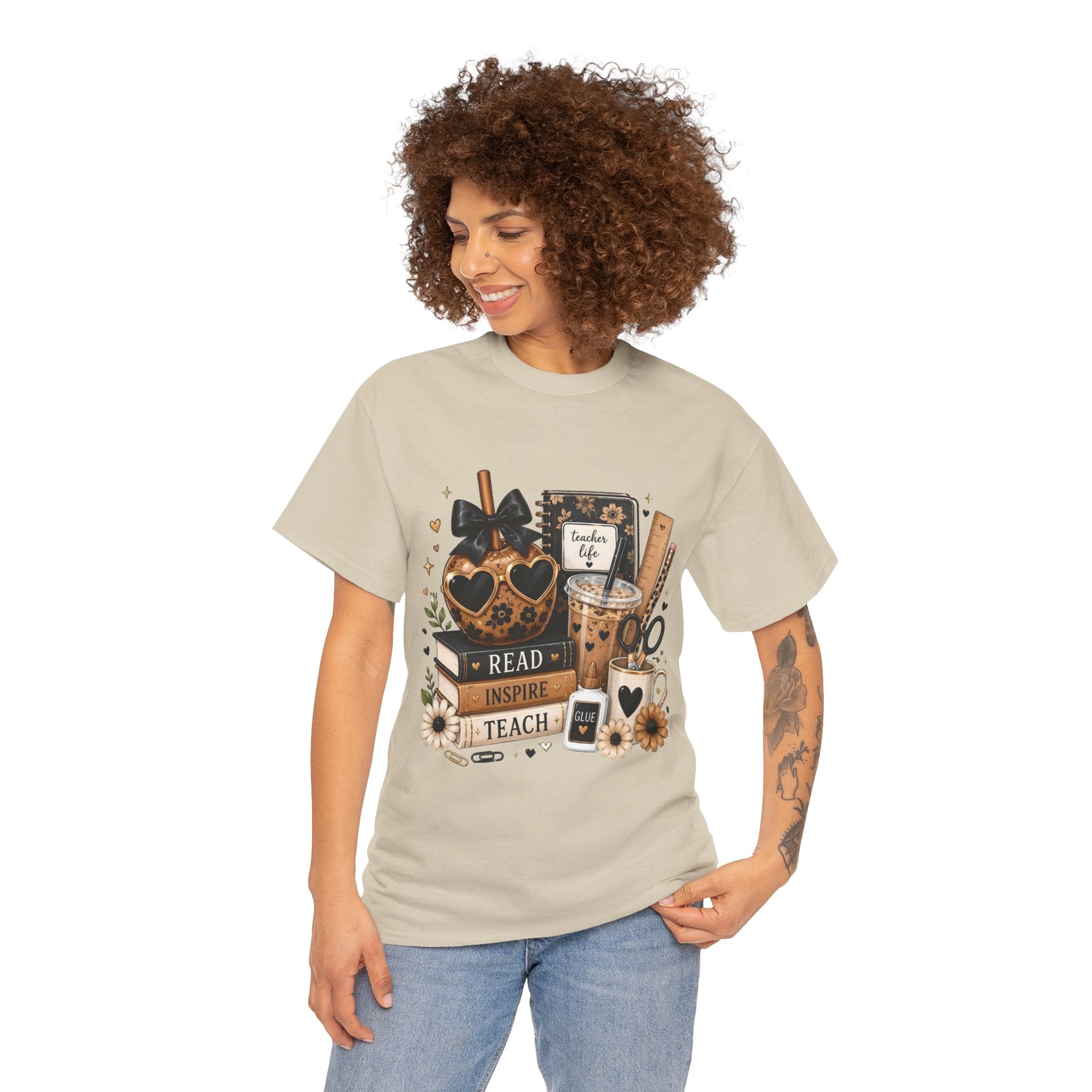 Teacher Coffee & Books T‑Shirt — Read Inspire Teach Design