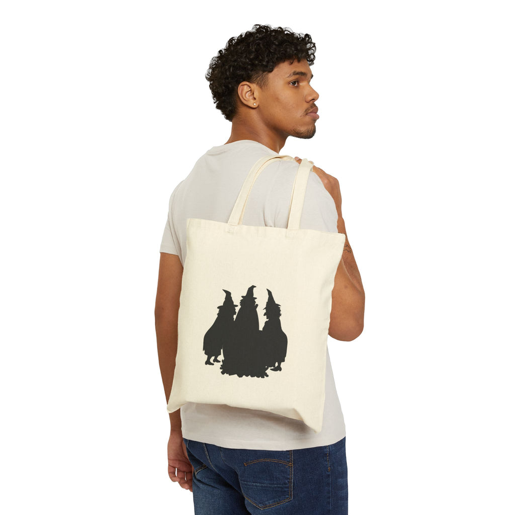Witch Trio Silhouette Cotton Tote Bag — Halloween Witchy Canvas Shopper