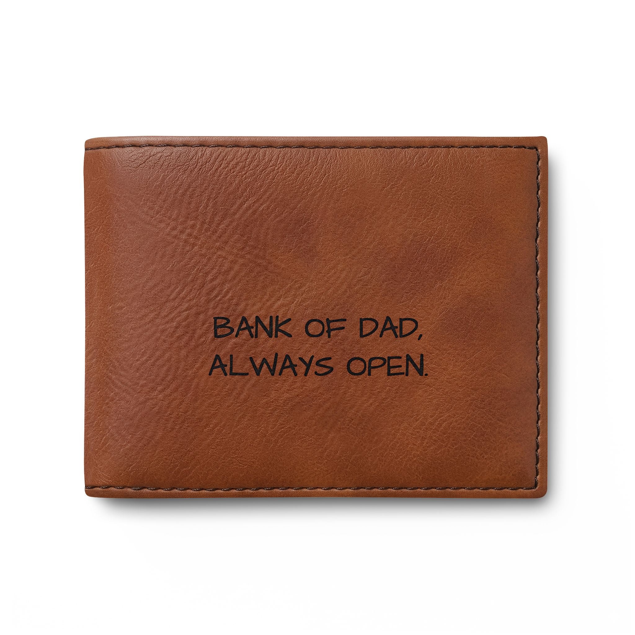 Bi-Fold Wallet — "Bank of Dad, Always Open" Leather Card Wallet