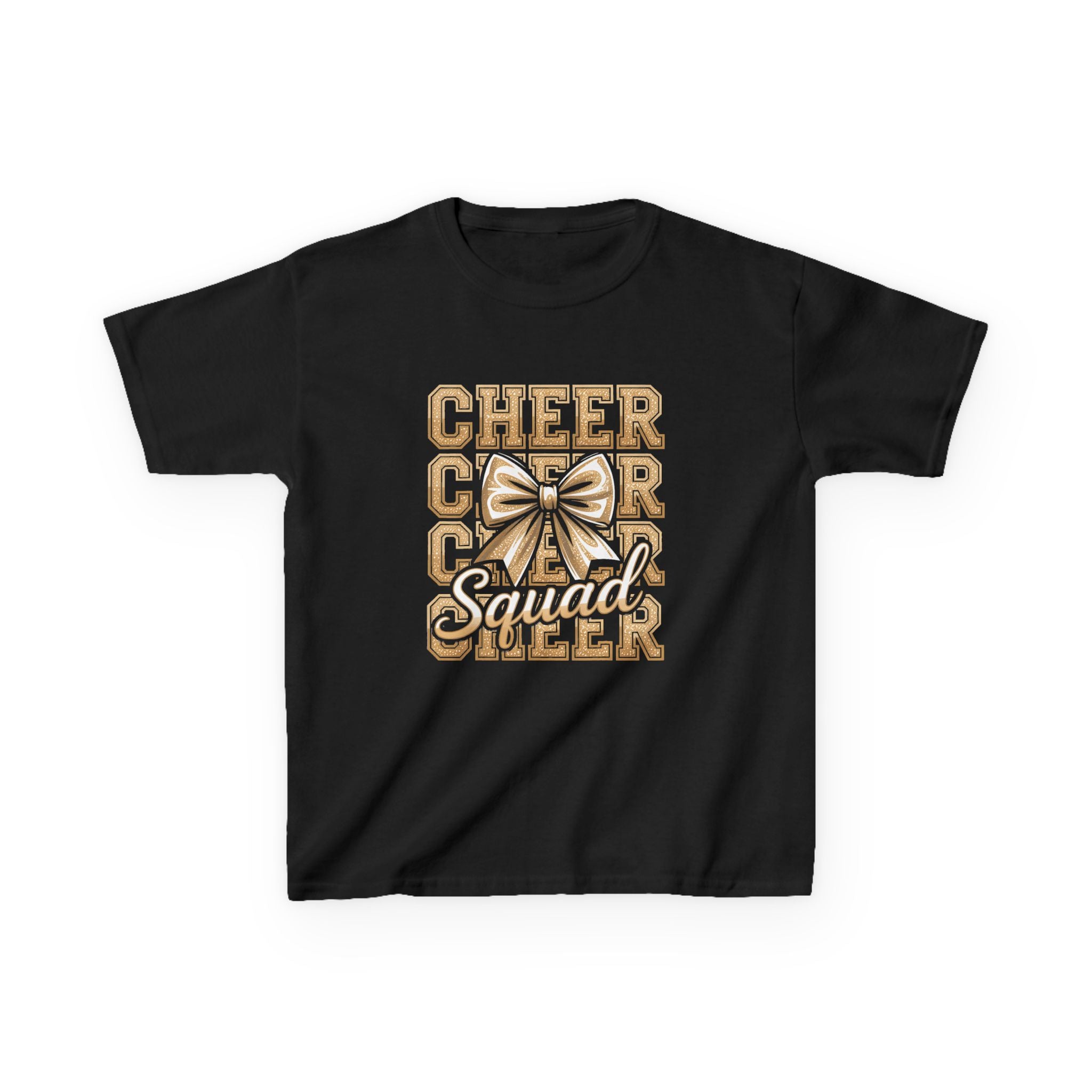 Kids Cheerleader T‑Shirt — "Cheer Squad" Gold Retro Pom Design