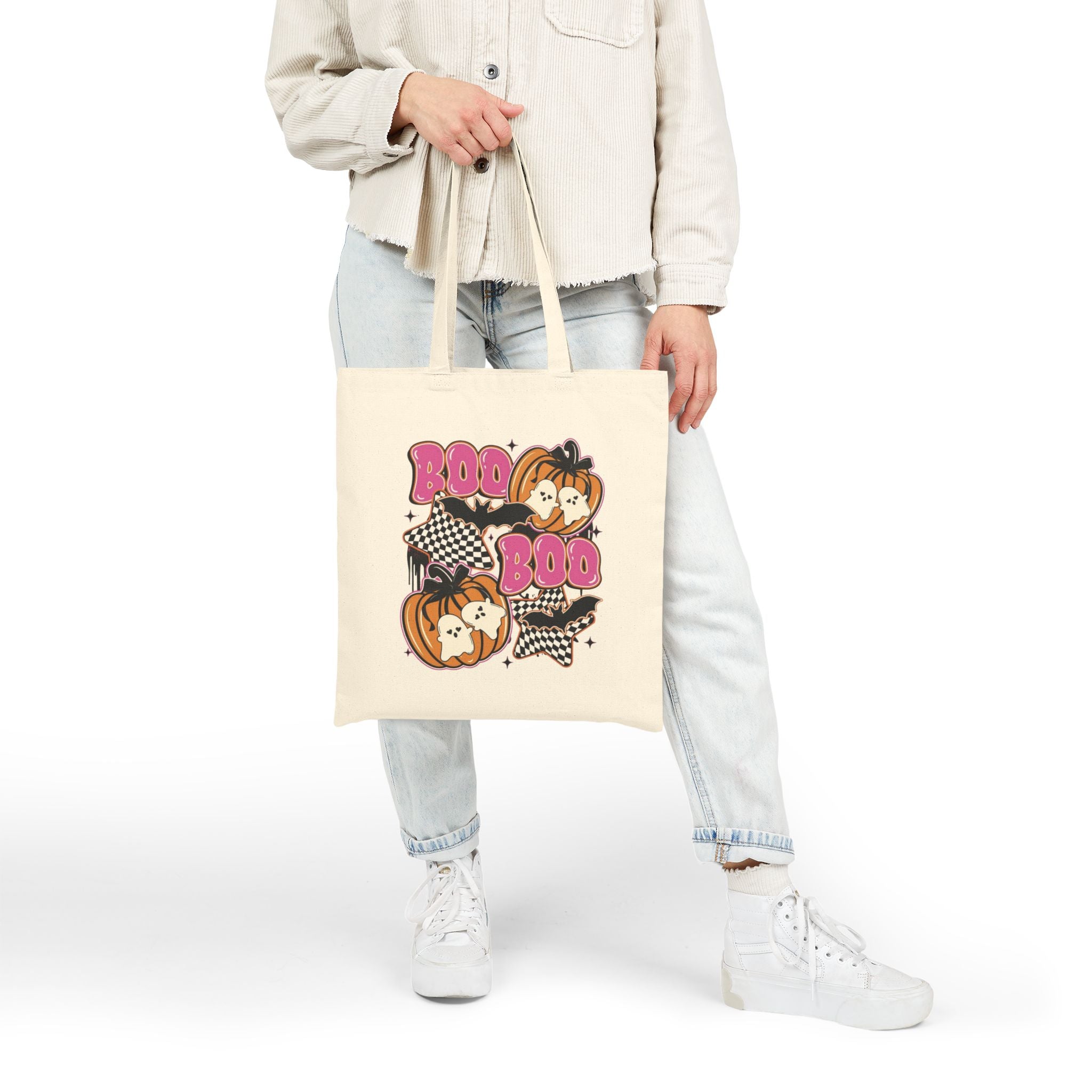 Boo Boo Pumpkin Tote Bag - Cute Retro Halloween Cotton Canvas Market Tote
