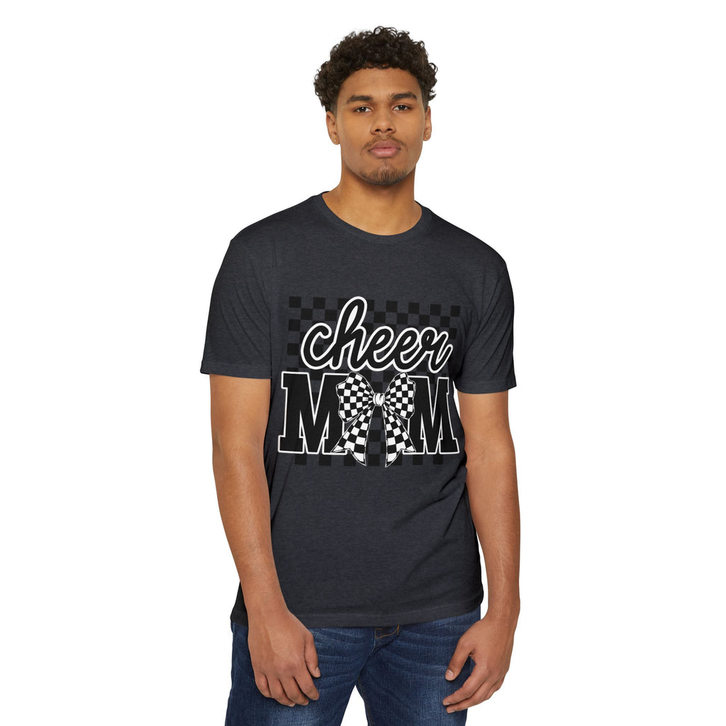 Cheer Mom Graphic T‑Shirt — Checkerboard Bow Design