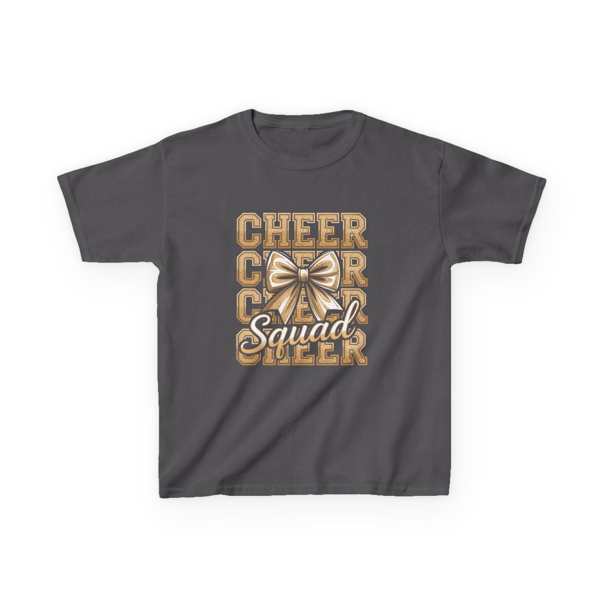 Kids Cheerleader T‑Shirt — "Cheer Squad" Gold Retro Pom Design
