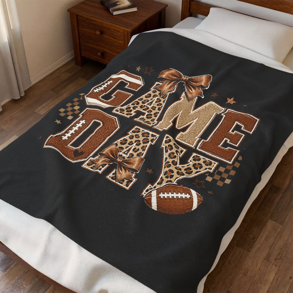 Game Day Velveteen Plush Blanket — Leopard Football Design