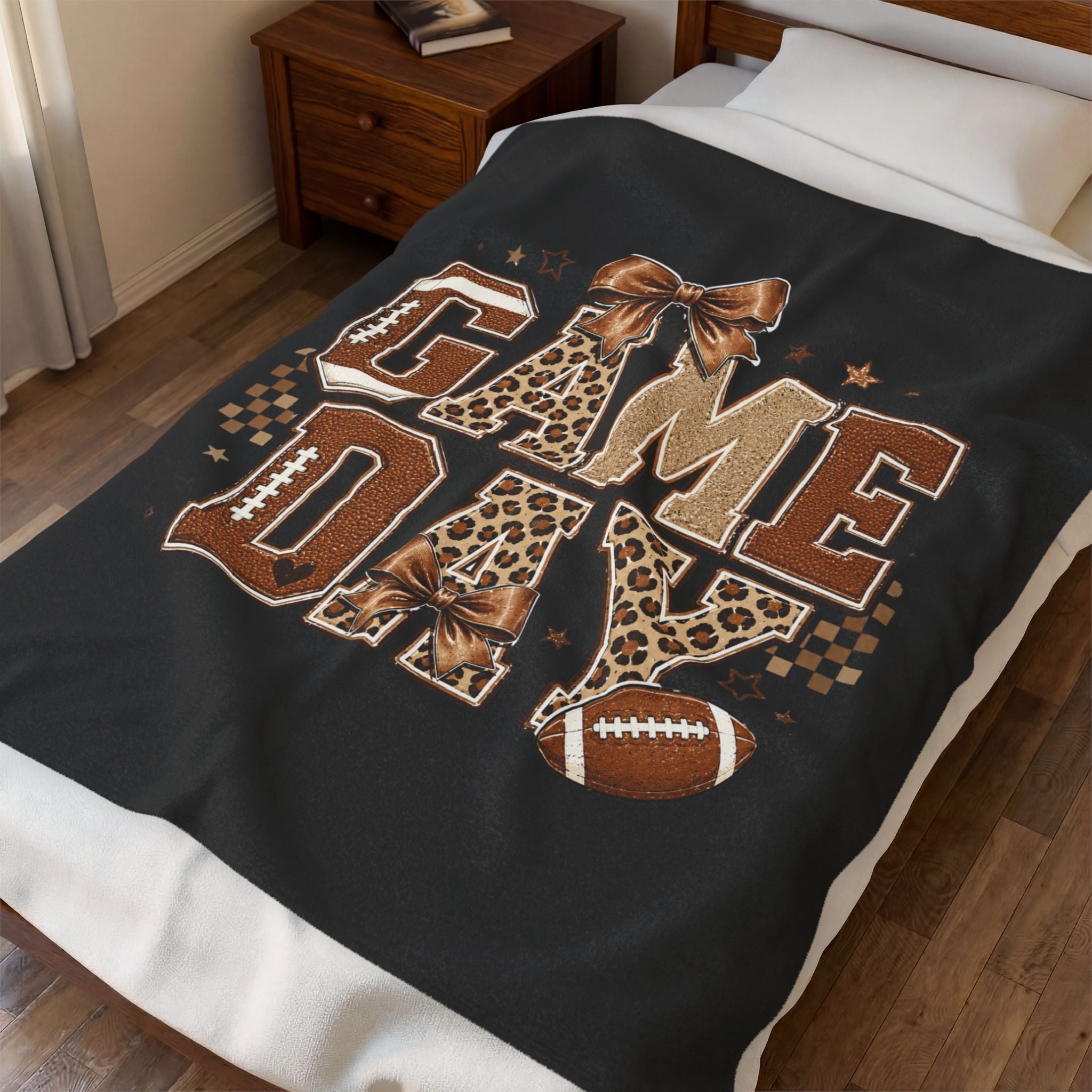 Game Day Velveteen Plush Blanket — Leopard Football Design