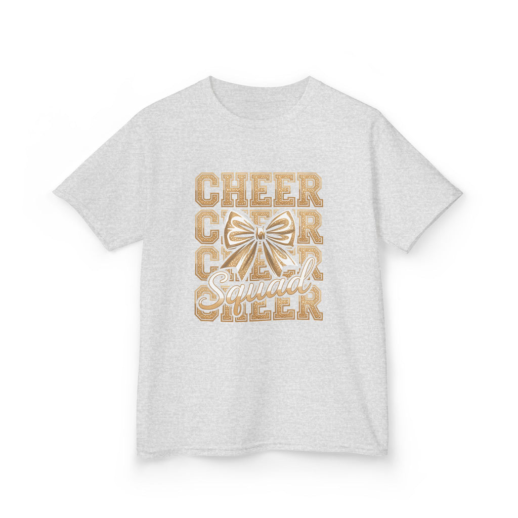 Kids Cheerleader T‑Shirt — "Cheer Squad" Gold Retro Pom Design