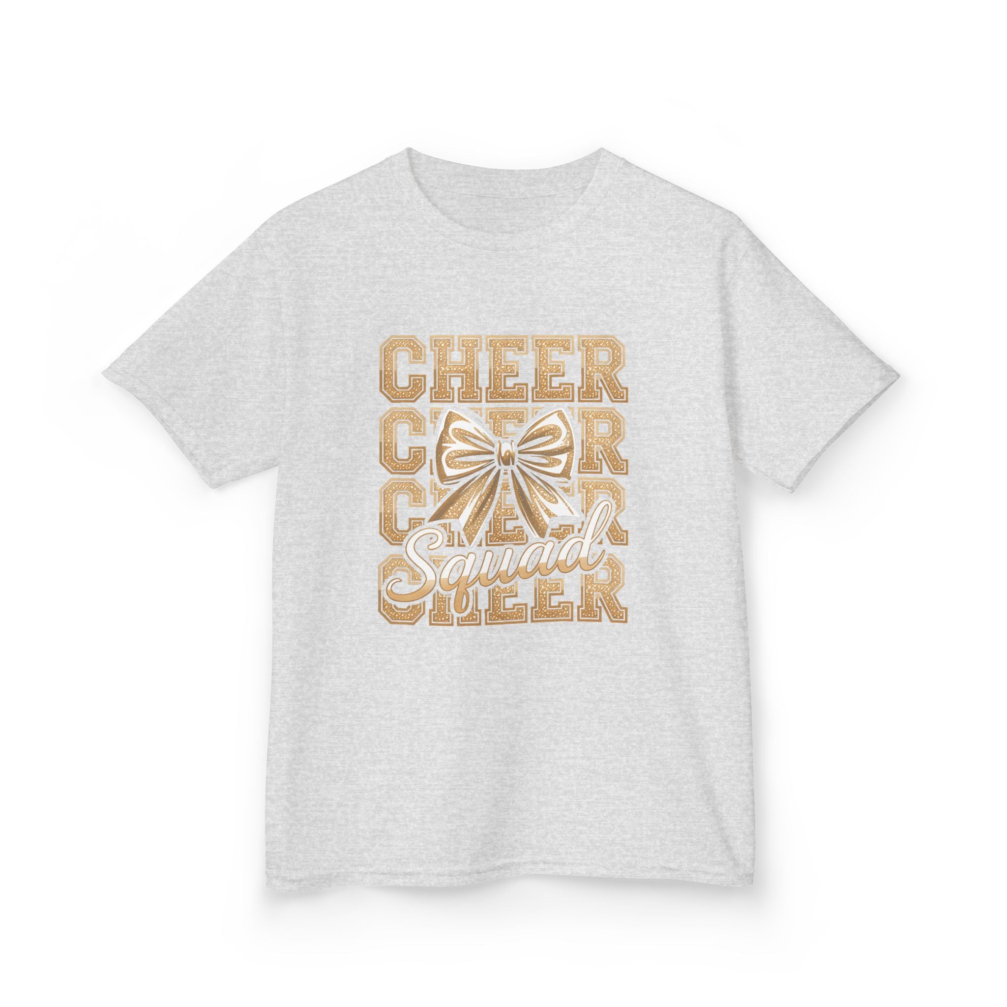 Kids Cheerleader T‑Shirt — "Cheer Squad" Gold Retro Pom Design