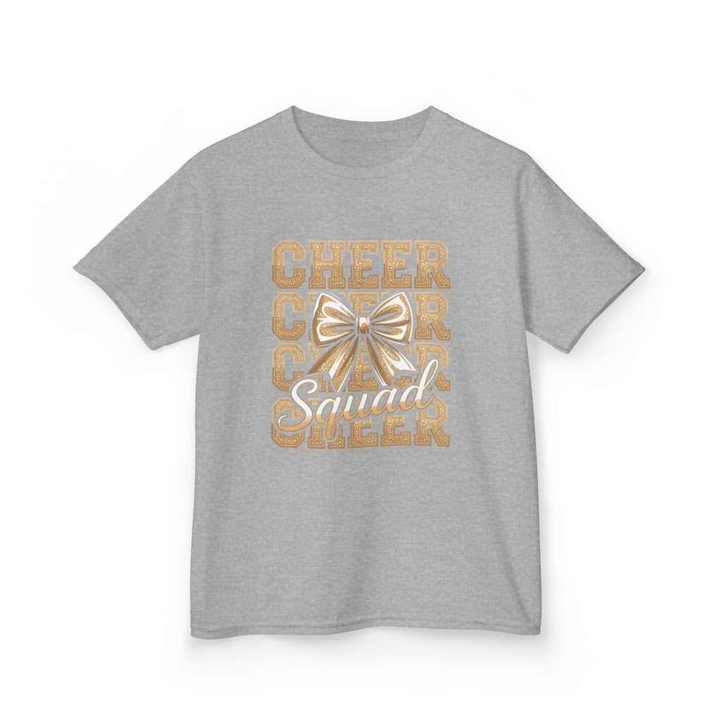 Kids Cheerleader T‑Shirt — "Cheer Squad" Gold Retro Pom Design