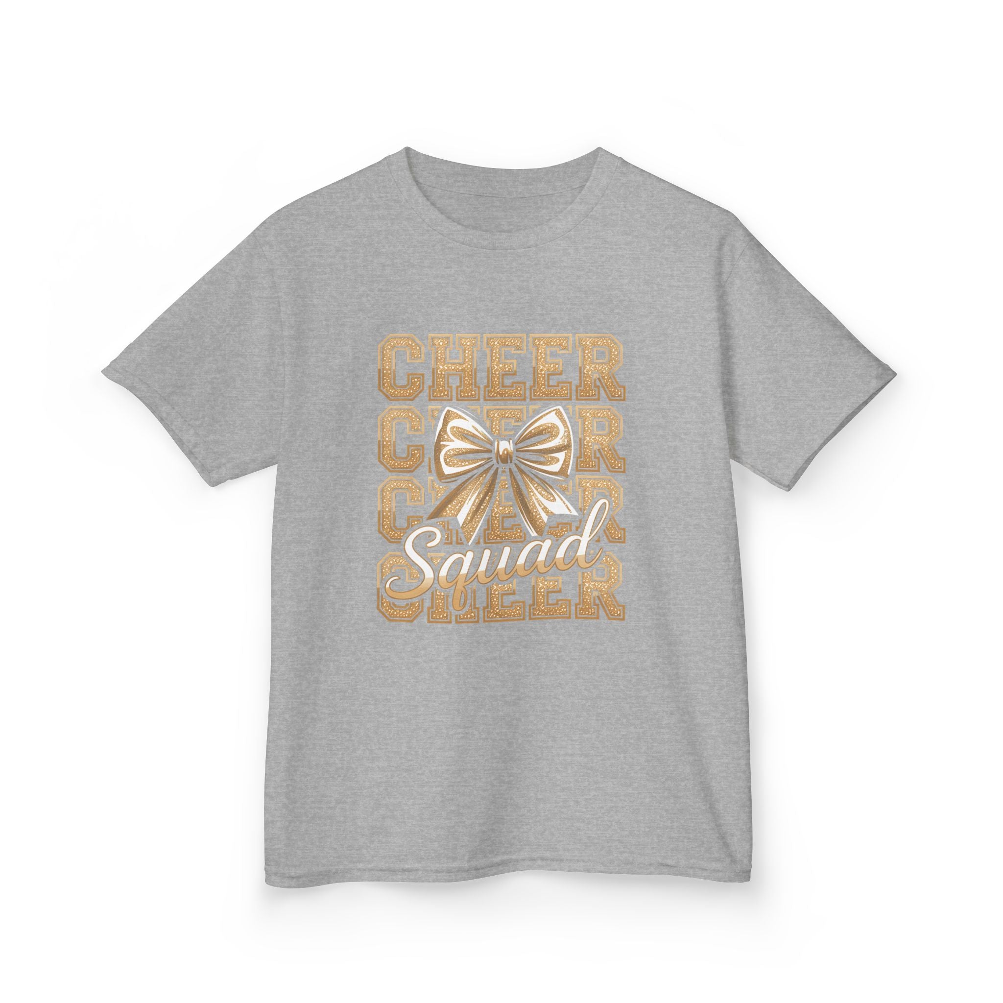 Kids Cheerleader T‑Shirt — "Cheer Squad" Gold Retro Pom Design