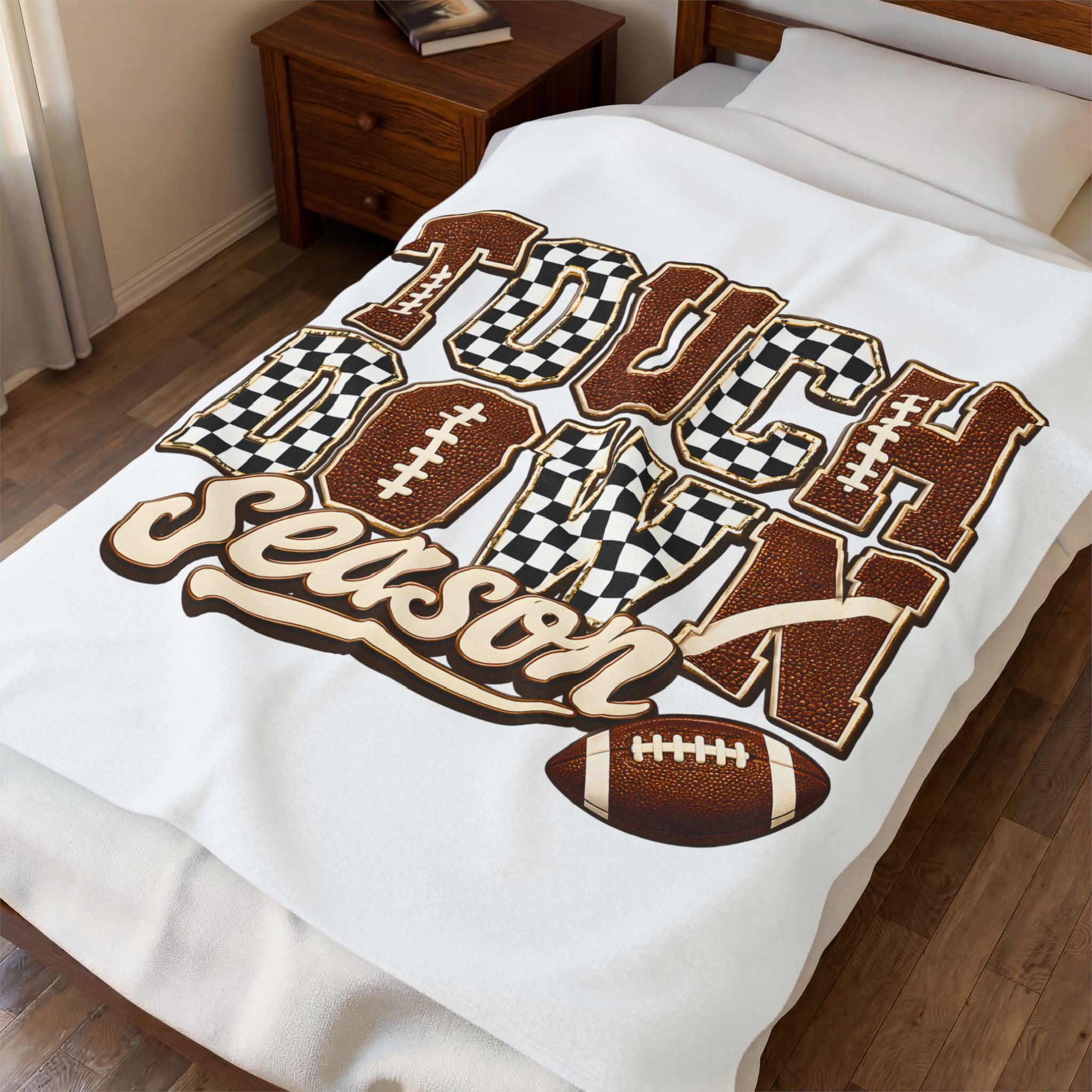 Touchdown Season Velveteen Plush Blanket | Football Typography Design