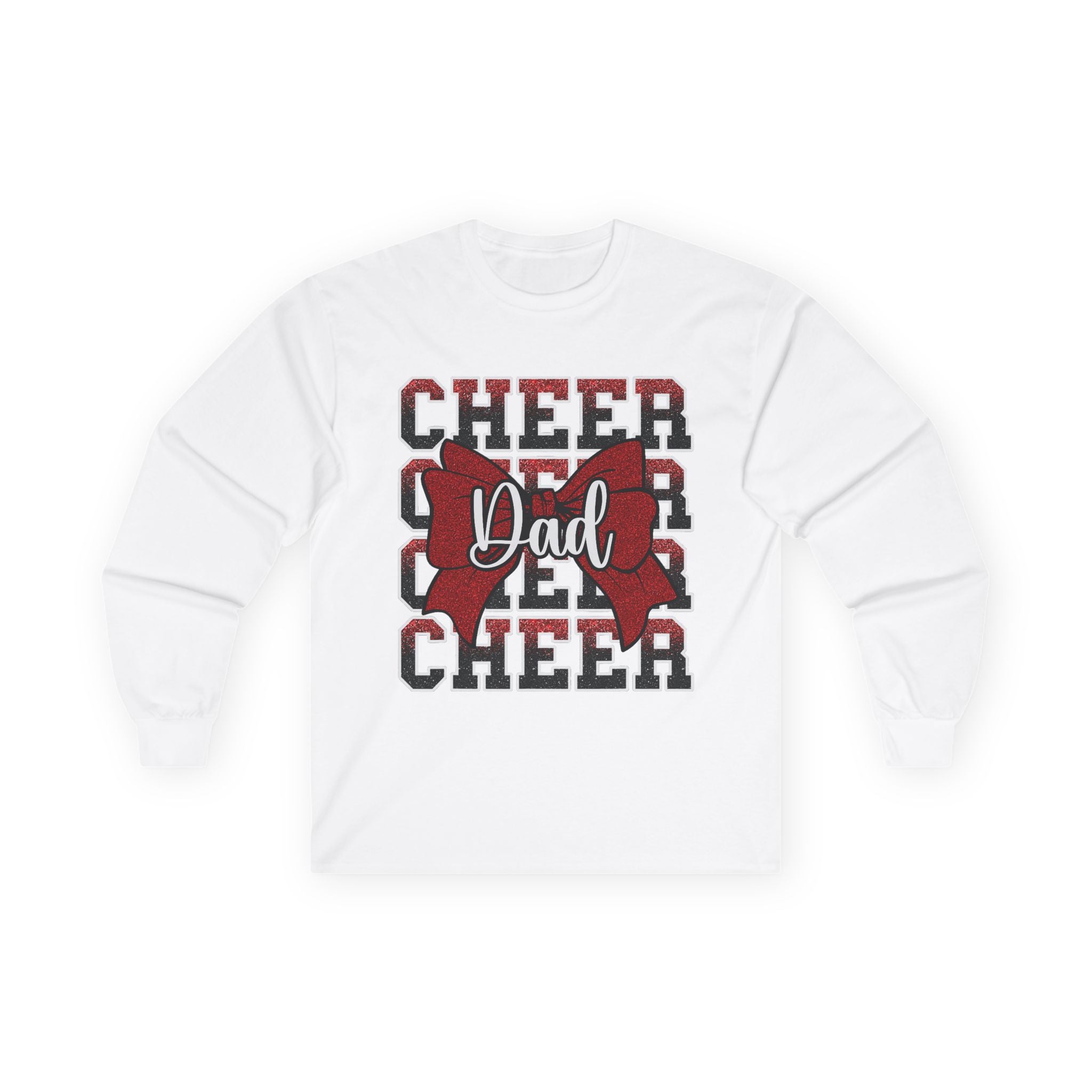 Cheer Dad Long Sleeve Tee — Red Bow Cheerleader Dad Shirt