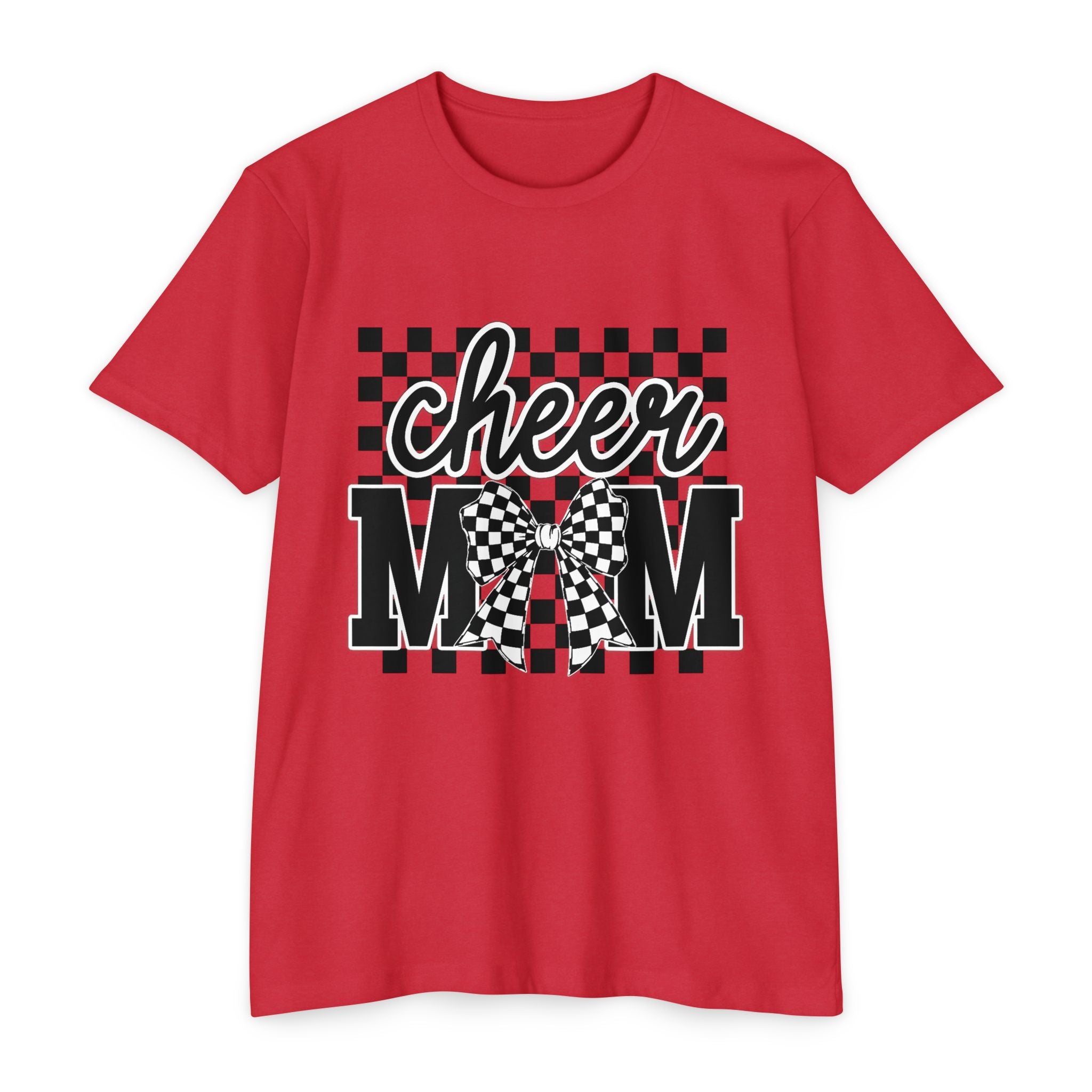 Cheer Mom Graphic T‑Shirt — Checkerboard Bow Design